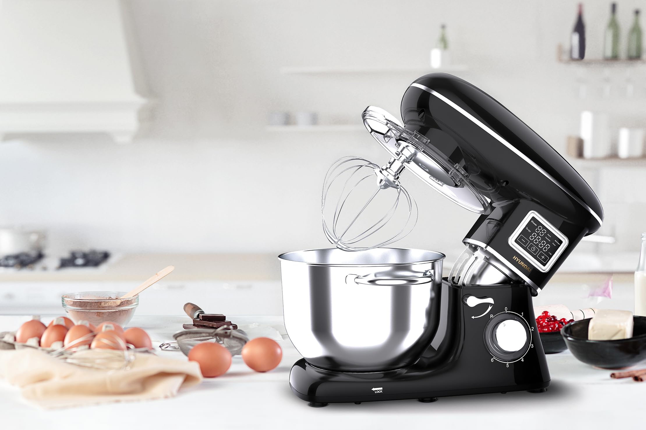 HYUNDAI 1400W 5.5L Multifunctional Stand Mixer - Professional Kitchen Mixer for Baking, Dough Kneading & Whipping - Perfect for Cakes, Cookies, Bread & Pastry Making