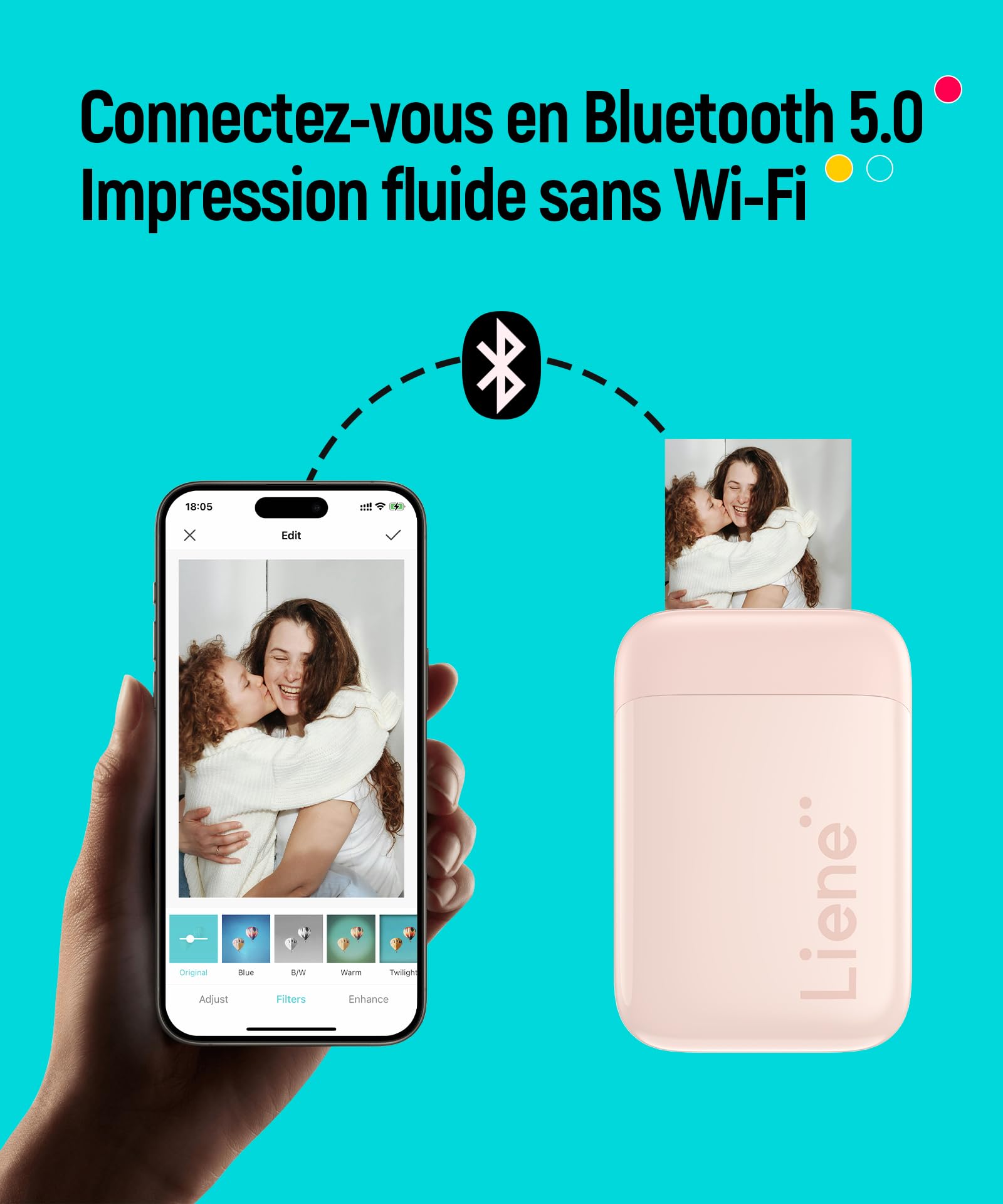 Liene 2 x 3 Portable Photo Printer with Bluetooth, 50 Sticky Zink Paper Included - Mini Instant Printer for iPhone, Android & iOS - Perfect for Travel, Parties & DIY Scrapbooking