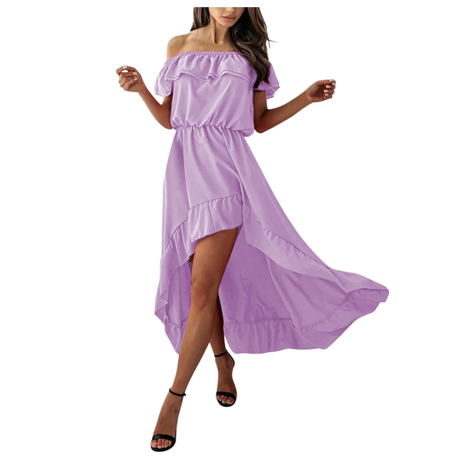 Women's Casual Summer Off Shoulder Ruffled Hem Dress - Sexy Beach Dress for Vacation, Party & Date Night