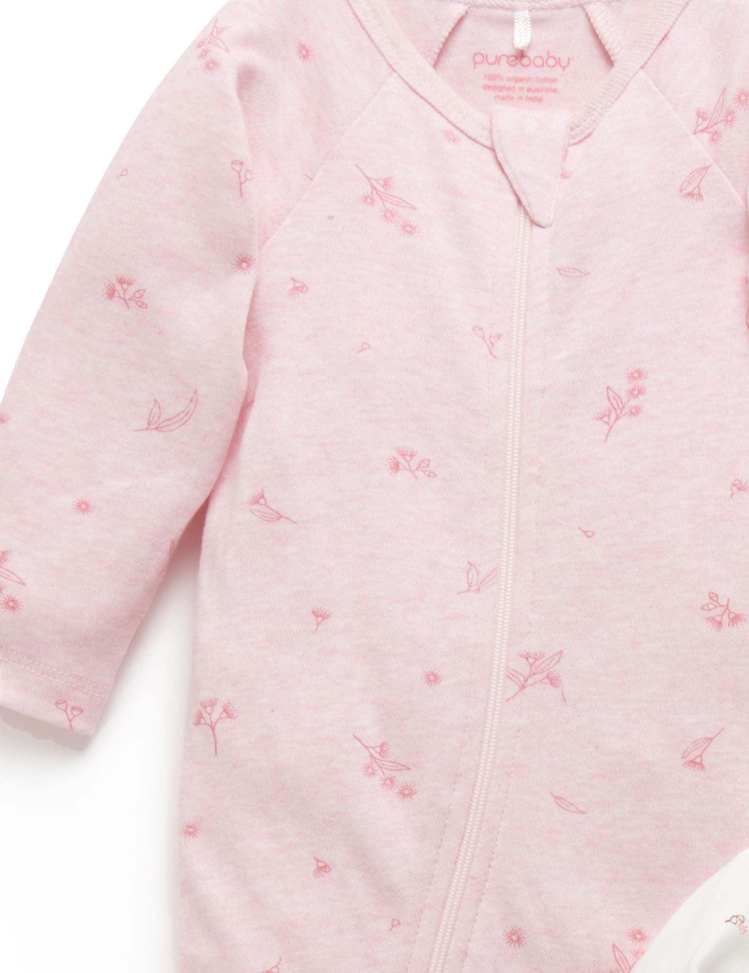 Purebaby Organic Zip Growsuit 2 Pack - Soft Cotton Baby Romper for Boys & Girls | Pale Pink Blossom | Perfect for Newborns, Infants & Toddlers | Ideal for Playtime, Sleepwear & Everyday Outfits