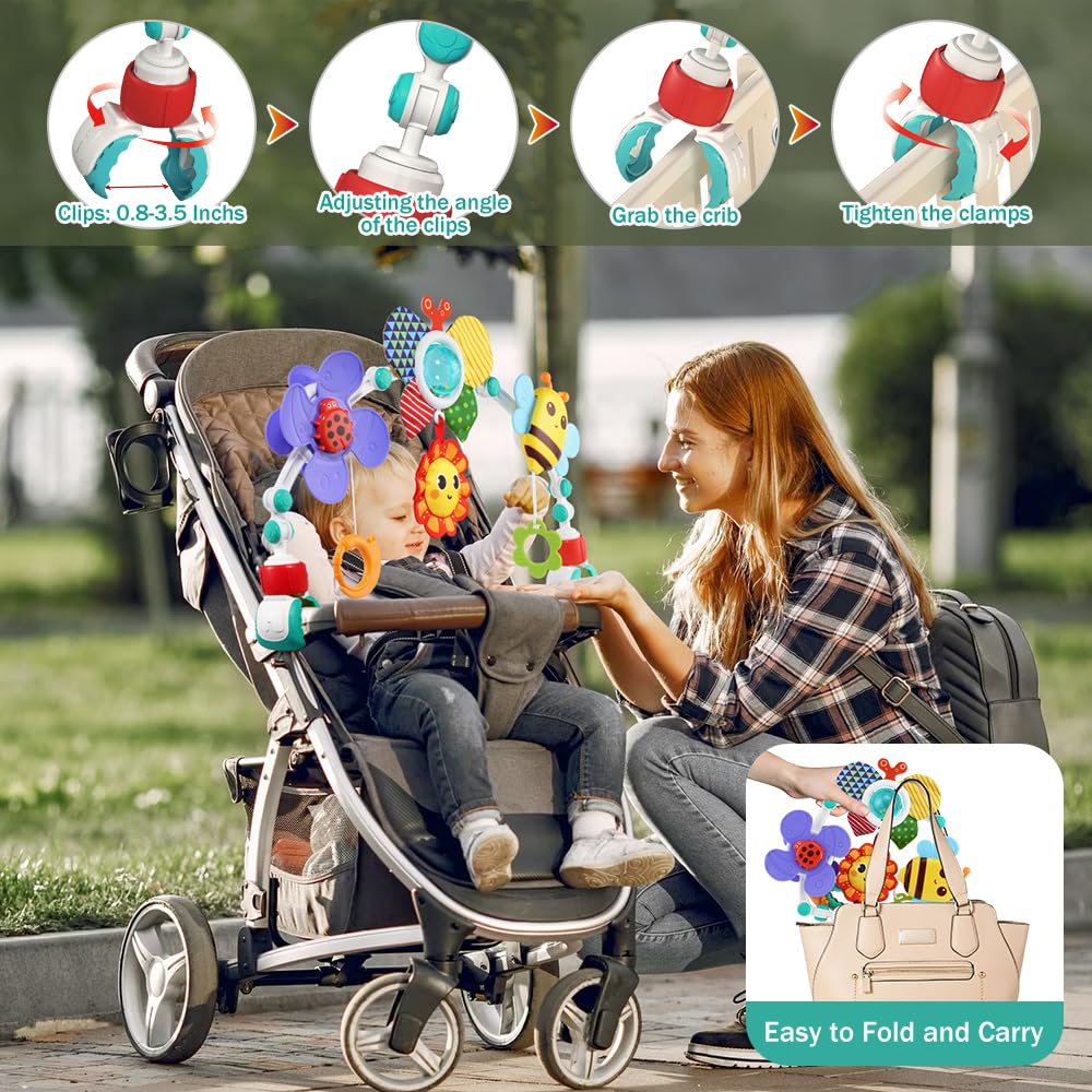 Adjustable Baby Crib Mobile with Sensory Toys - Stroller Arch & Hanging Accessories for Bassinet, Car Seat & Travel | Developmental Play for Boys & Girls 0-24 Months | Perfect for Nursery Decor & On-the-Go Entertainment
