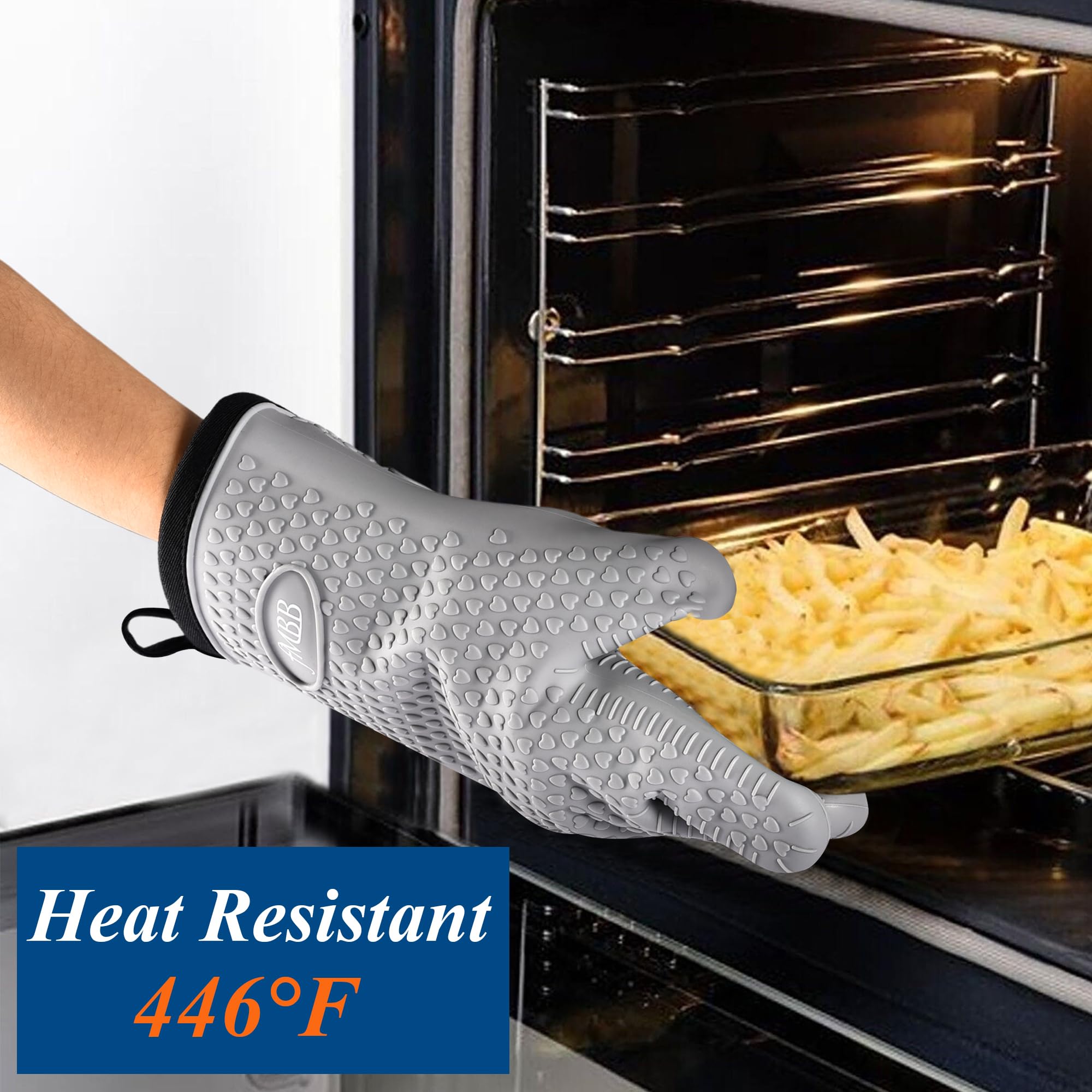 Heat Resistant BBQ Gloves for Grilling - Grey Silicone Oven Mitt for Left or Right Hand - Perfect for Handling Hot Food on Grill, Fryer, or Smoker Pit - Ideal for Outdoor Cooking, Camping & Backyard BBQ (1 PC)
