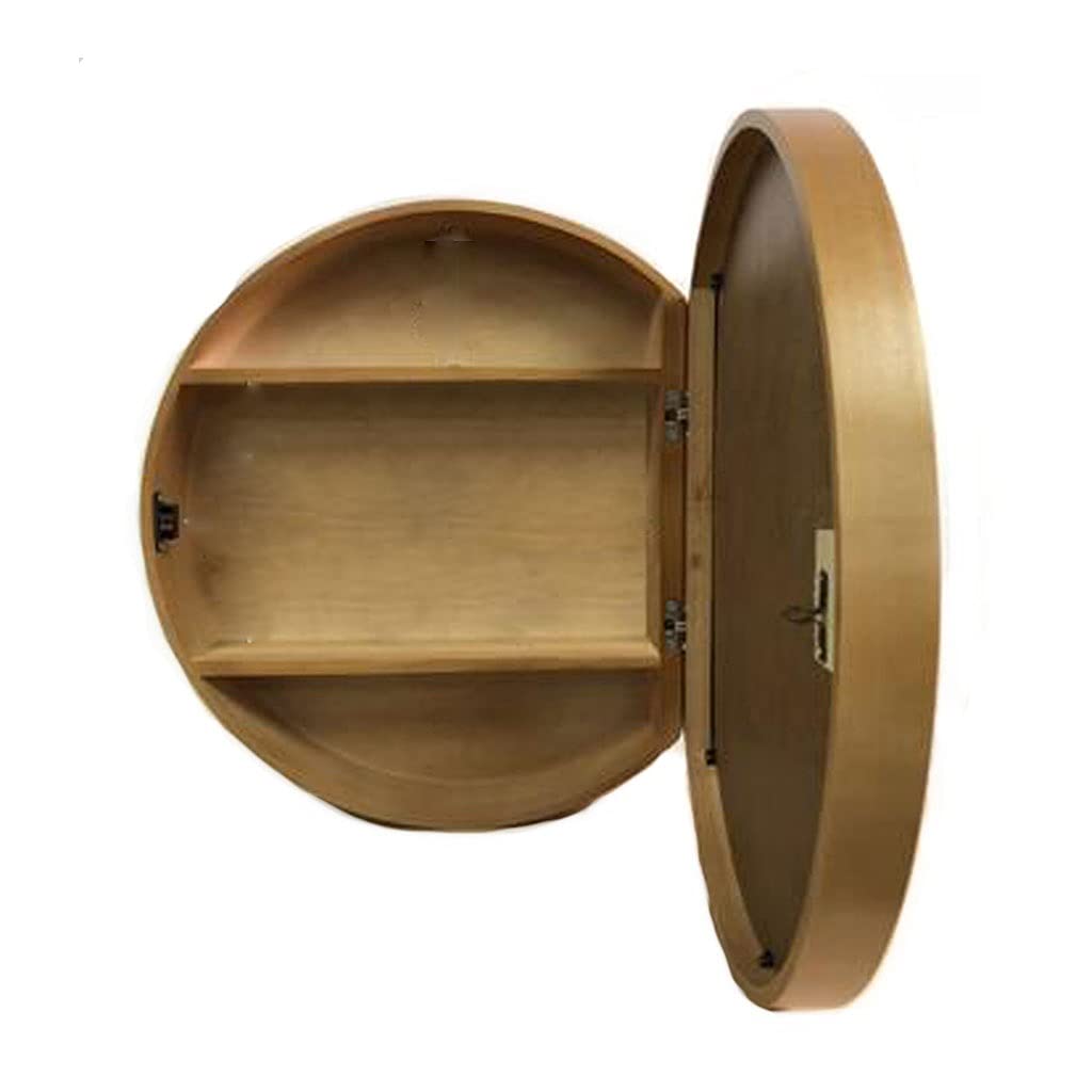 Round Bathroom Mirror Cabinet with Slow-Close Wooden Frame - 3-Tier Wall Mounted Medicine Storage Cabinet (50cm Diameter, Wood Color) - Perfect for Small Bathrooms, Vanity Organization & Space Saving