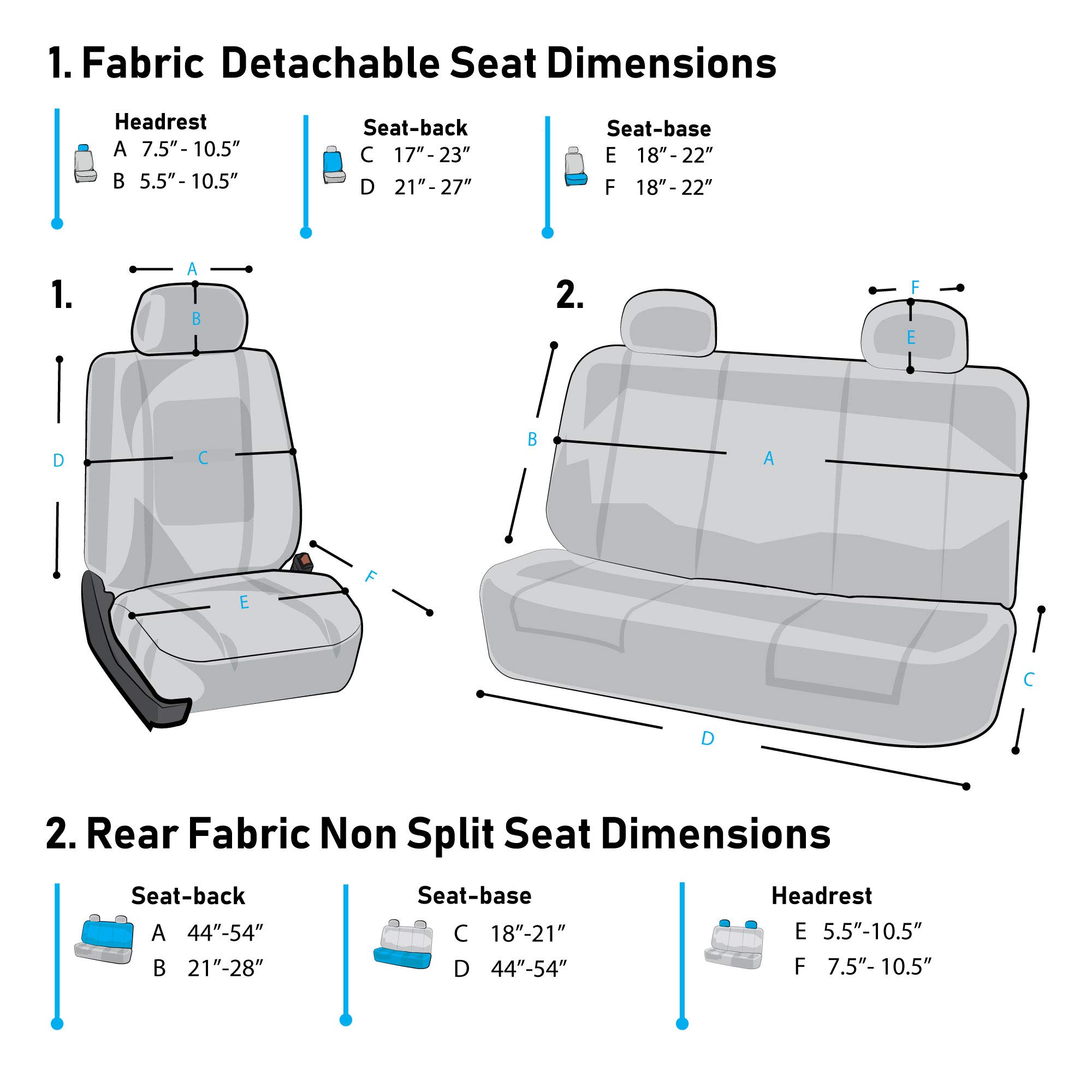 FH Group Universal Car Seat Covers - Washable High Back Design for SUV, Sedan, Van - Blue Cloth Covers for Comfort & Protection