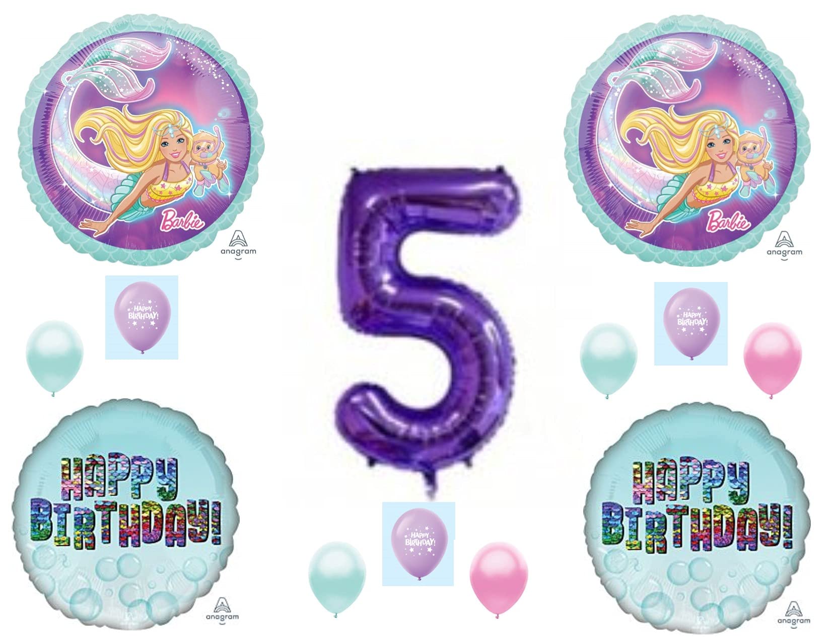 Mermaid 5th Birthday Party Balloons Set - Ocean Theme Decorations for Girls' Happy Birthday Celebration | Perfect for Underwater Themed Parties, Baby Showers & Poolside Events