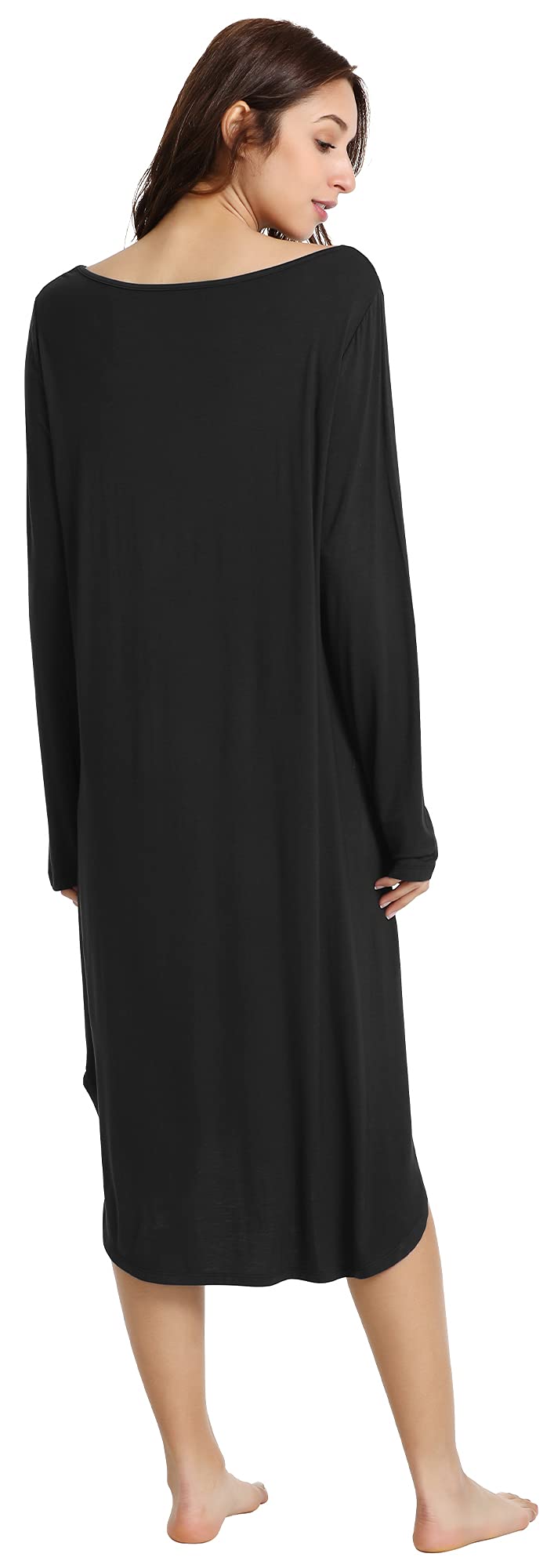 WiWi Bamboo Nightgowns for Women - Soft Long Sleeve Sleep Shirt, Comfy Loungewear, Plus Size S-4X - Perfect for Relaxing at Home, Sleeping & Lounging