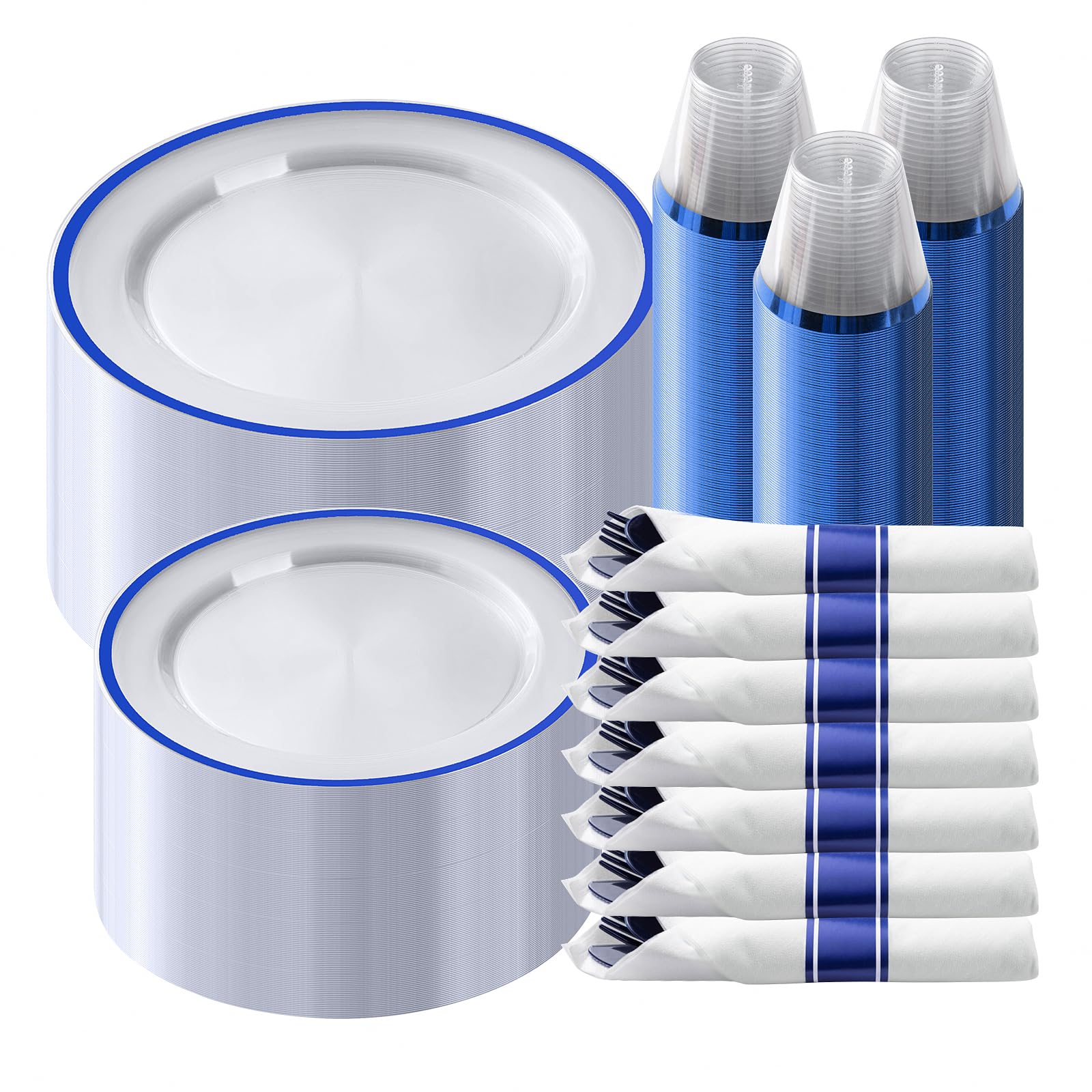 Goodluck 350-Piece Dark Blue Plastic Dinnerware Set for Party - Disposable Plates, Cups & Cutlery for 50 Guests (50 Dinner Plates, 50 Dessert Plates, 50 Napkins, 50 Cups) - Perfect for Birthday Parties, Weddings, Picnics & Events