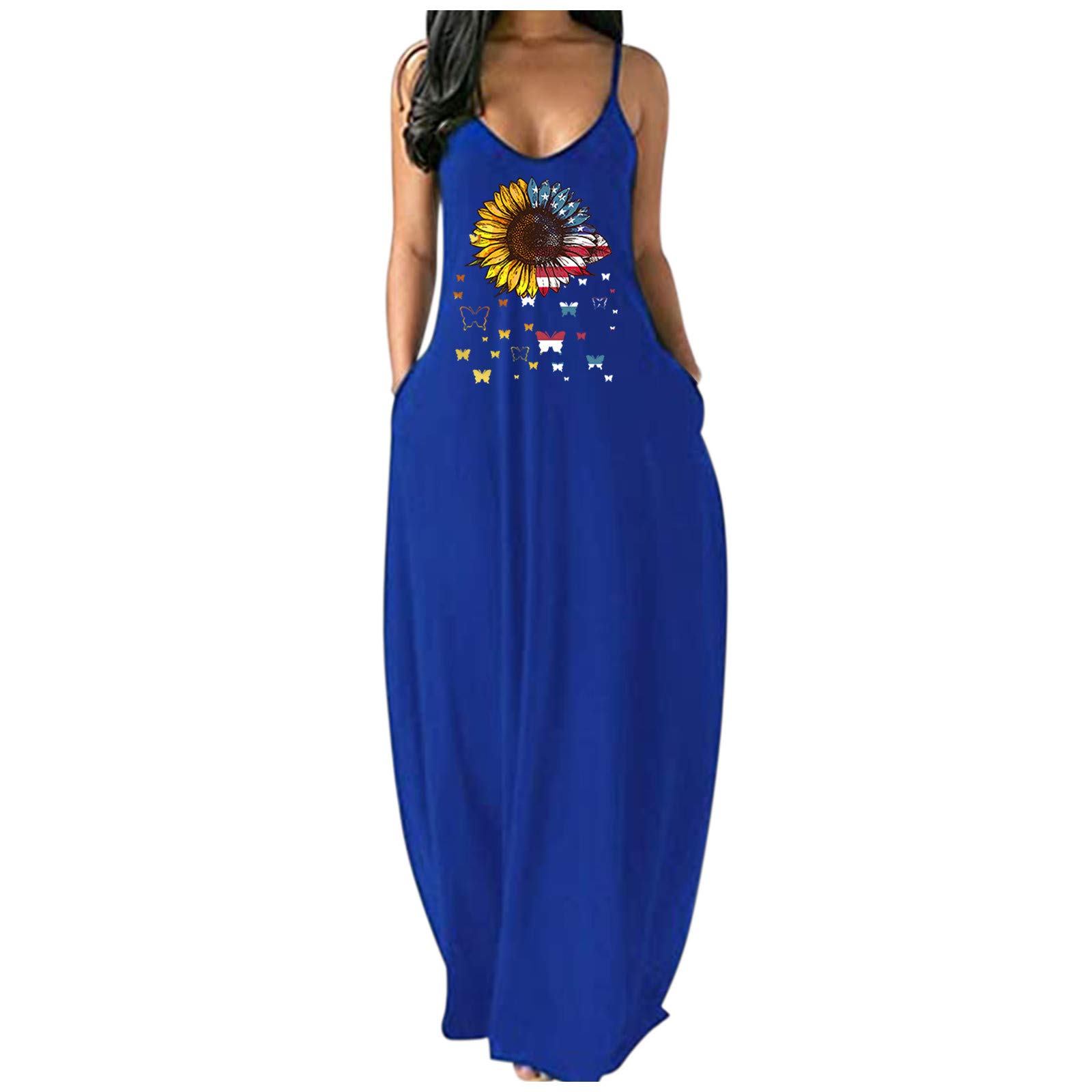Women's Denim Maxi Dress - Sleeveless Printed Casual Sundress for Beach, Work & Everyday Wear | Flattering Fit & Comfortable Style