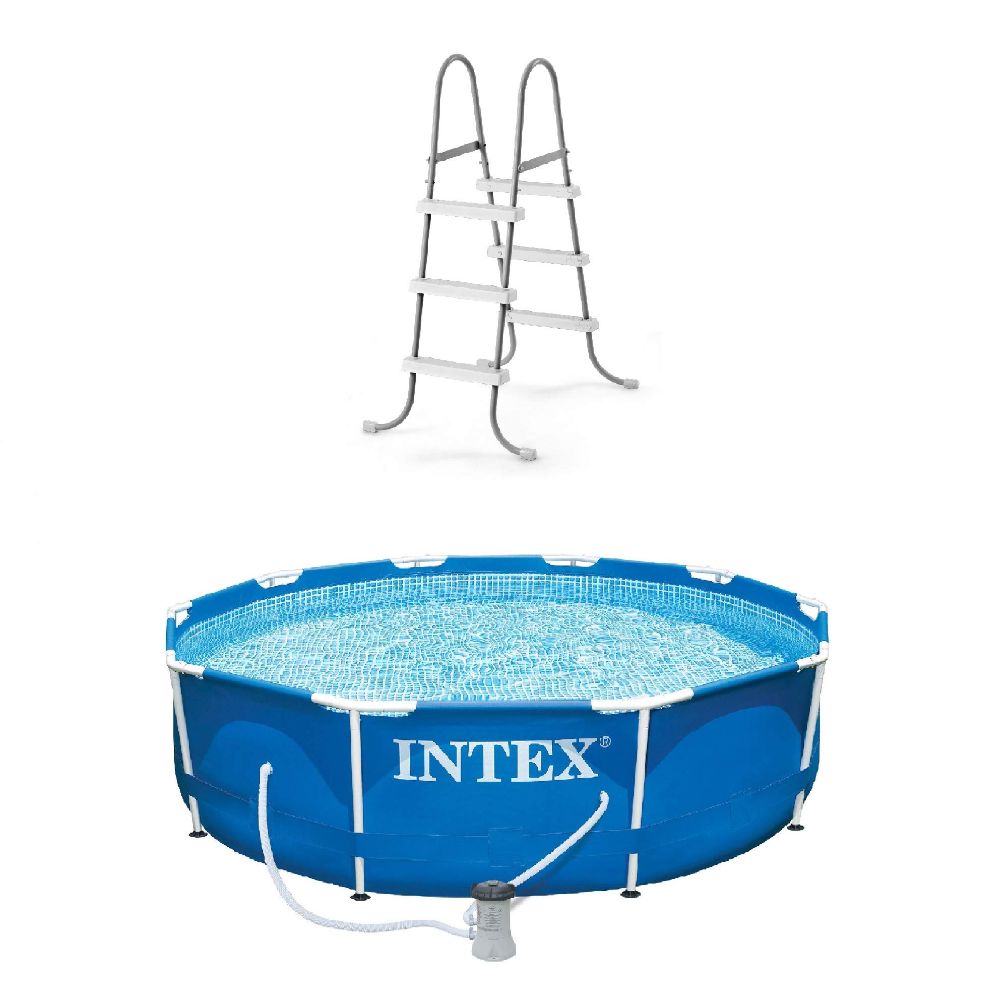 Intex Above-Ground Pool Ladder with 10 x 2.5-Foot Pool Set & Filter Pump - Heavy Duty Swimming Pool Accessories for Backyard, Family Fun & Summer Outdoor Activities