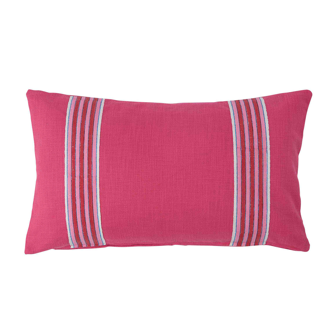 Hot Pink Cotton Cushion with Arya Stripe Red/Pink Tape - Soft Throw Pillow for Sofa, Bed, Chair - Home Decor & Living Room Accessories