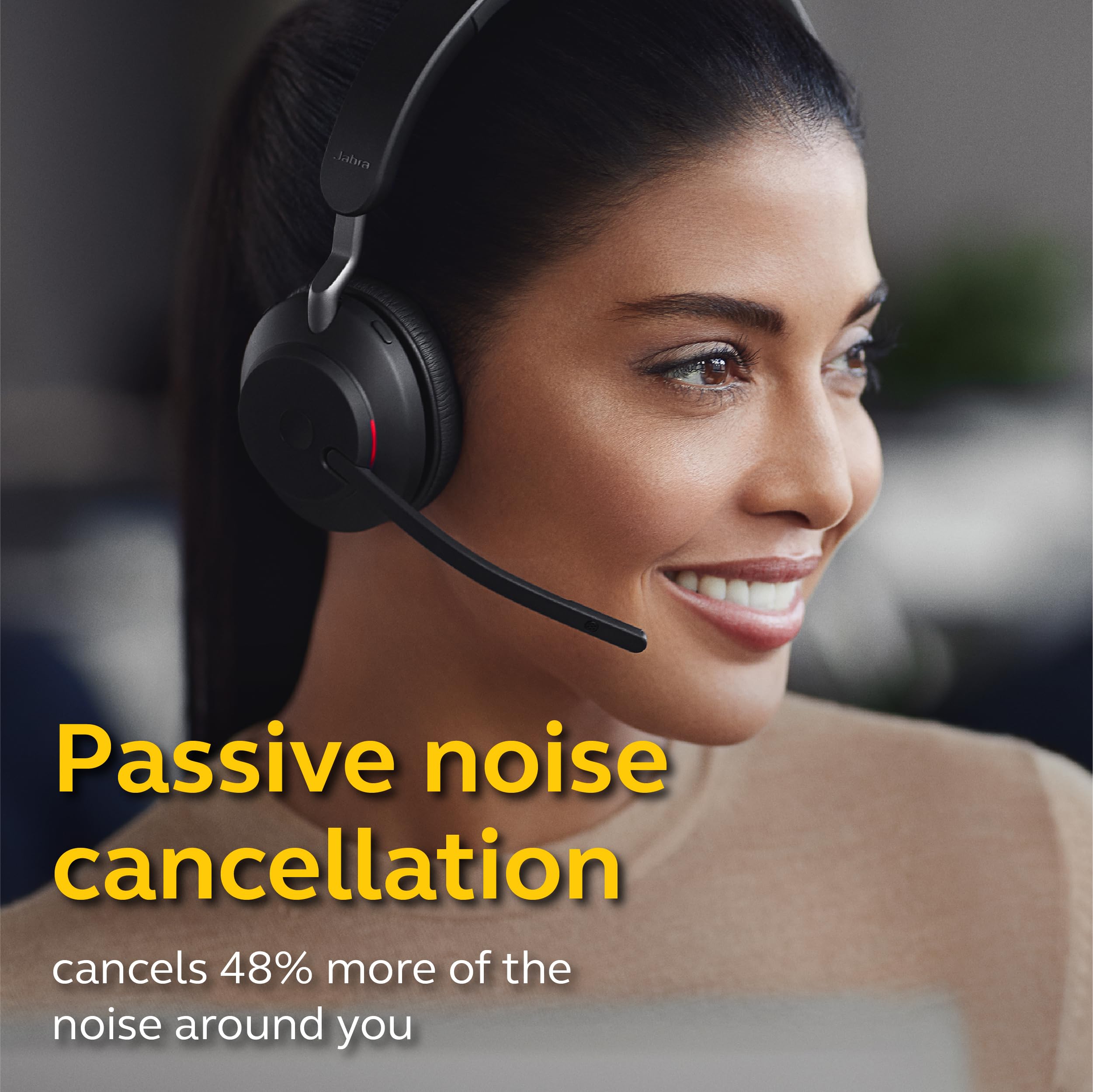 Jabra Evolve2 65 Wireless Headset - USB-C Stereo Headphones with Charging Stand (Black) - Noise Cancelling for Office, Remote Work & Music Listening - Compatible with MS Teams & PC/Mac