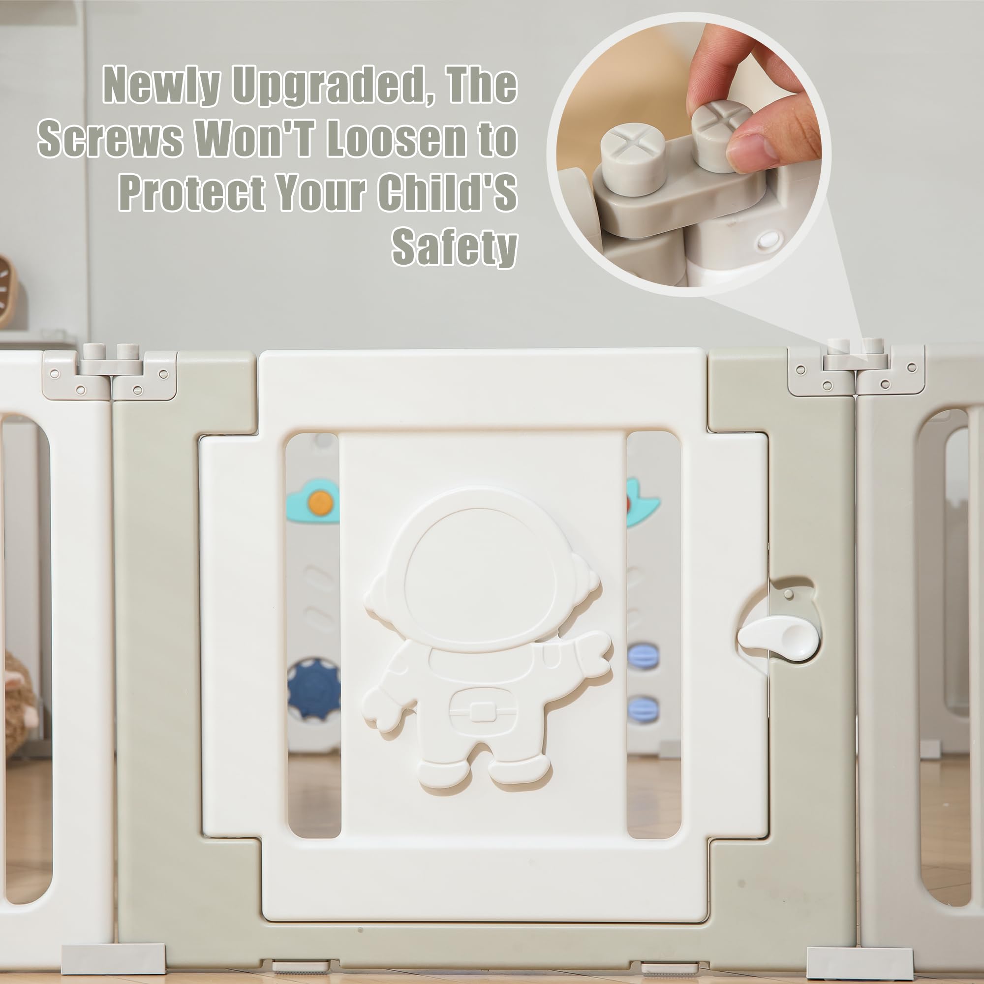 **Foldable Baby Play Pen - Extra Large 14-Panel Playpen for Babies & Toddlers, Portable Play Yard with Astronaut Design, Safety Baby Gate & Fence (Grey) - Indoor & Outdoor Use for Playtime, Learning & Safe Exploration**