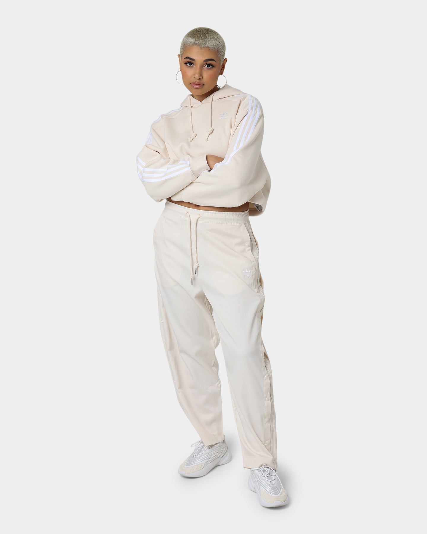 Adidas Women's Short Hoodie - Wonder White | Lightweight Athletic Pullover for Running, Gym & Casual Wear