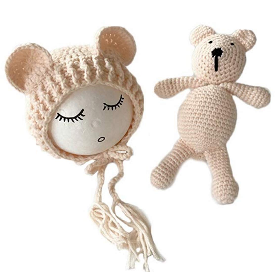 Sunshine Newborn Baby Bear Hat Beanie with Matching Bear Doll - Cute Photography Prop for Newborn Shoots, Baby Showers & First Birthday Parties