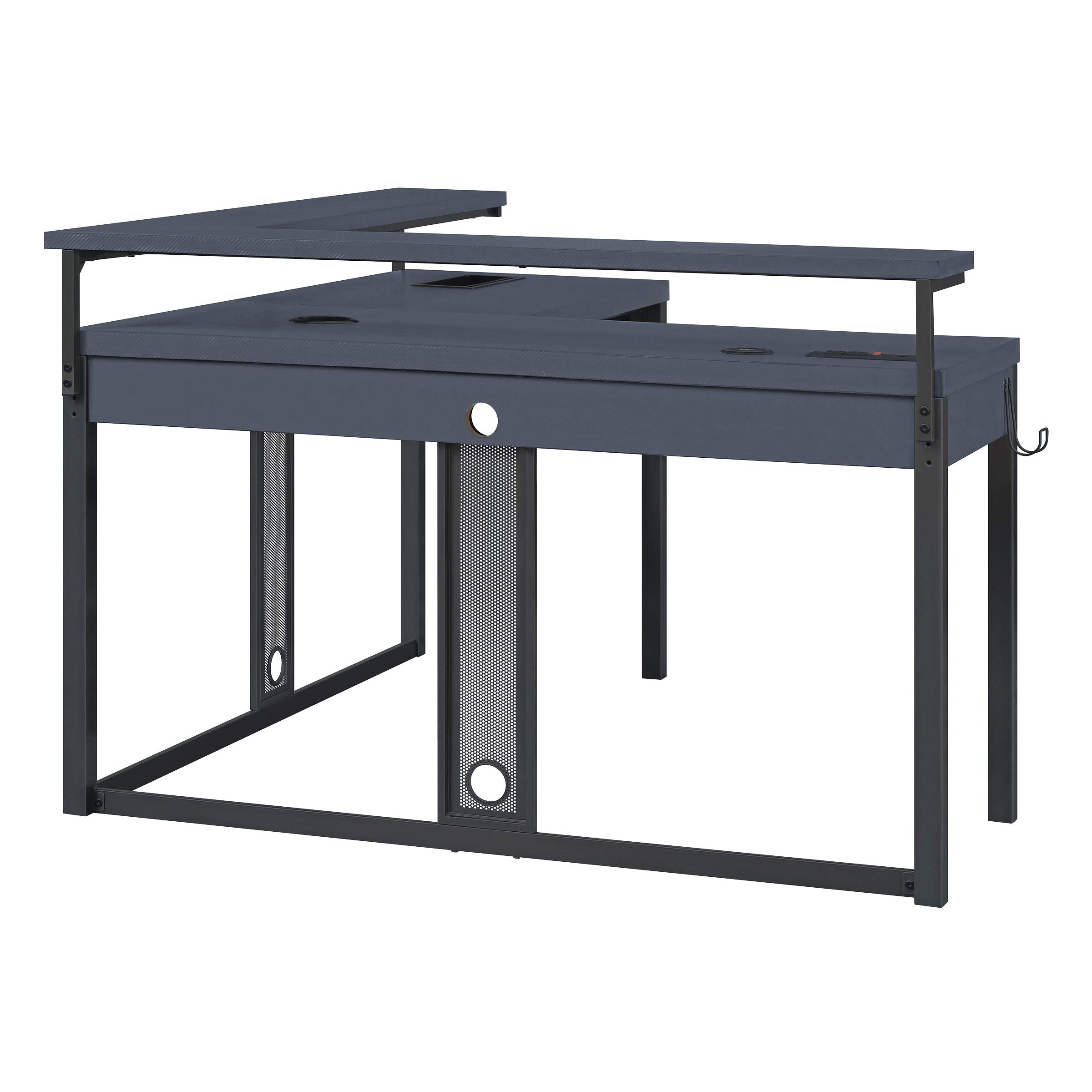 OSP Home Furnishings L-Shape Gaming Desk with RGB LED Lights, Power Hub & Cable Management System - Black | Perfect for PC Gaming Setup, Home Office & Streaming Stations