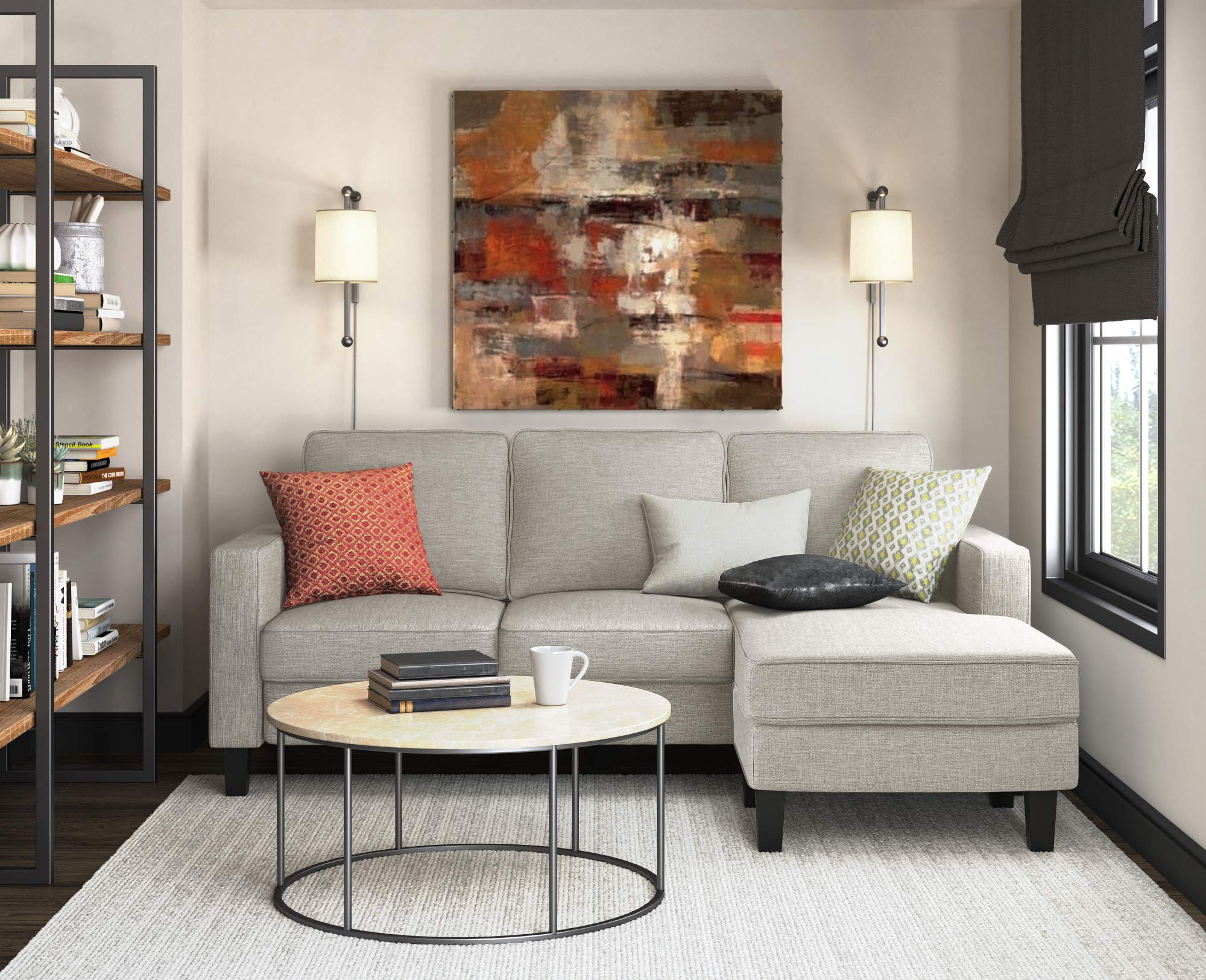 Serta Harmon Reversible L-Shaped Sectional Sofa - Modern Small Space Couch with Soft Fabric Upholstery, Square Arms & Pillow Back Cushions in Light Gray - Perfect for Apartments, Living Rooms and Cozy Home Spaces