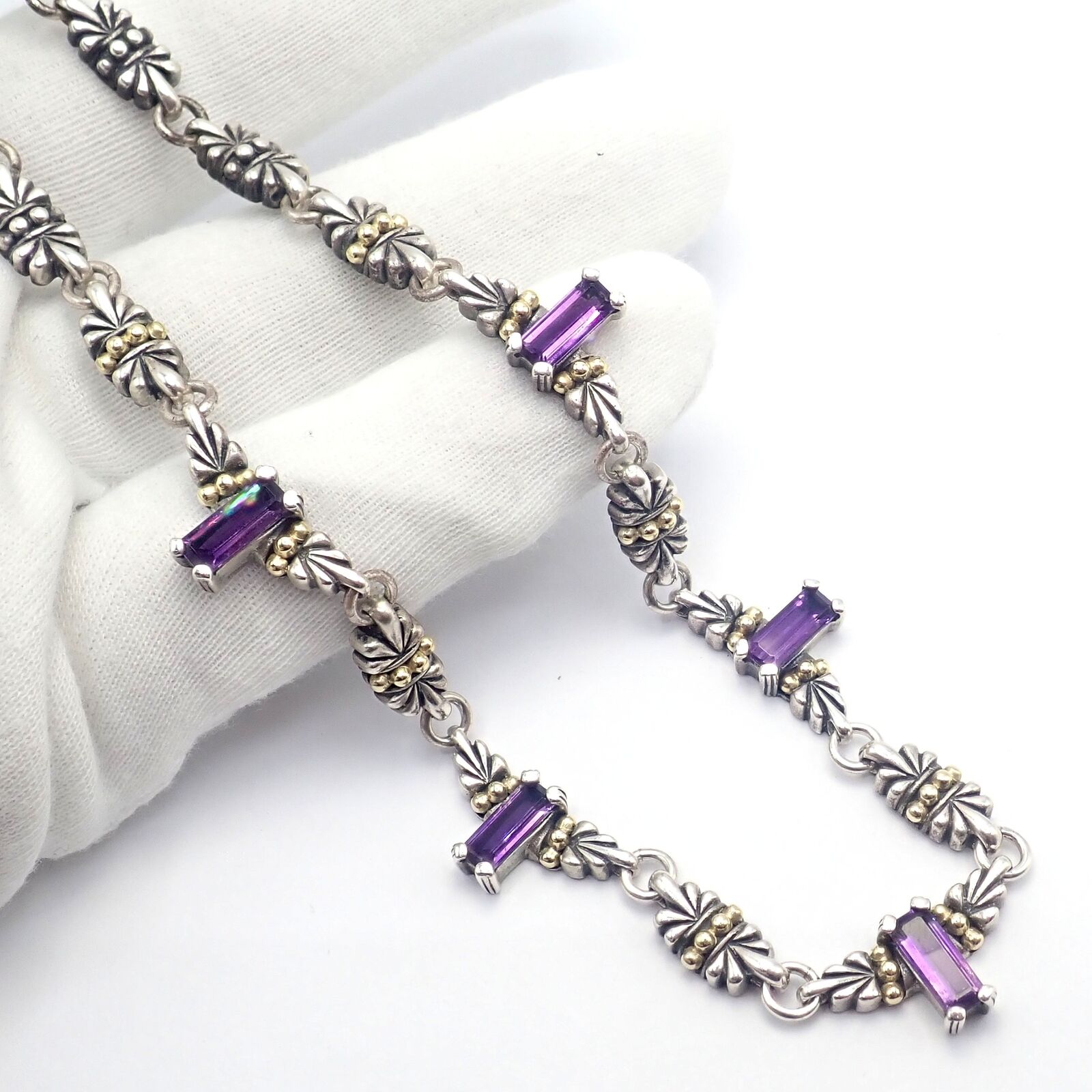 Authentic Lagos Caviar Silver & 18k Yellow Gold Amethyst Necklace | Elegant Jewelry for Women | Perfect for Weddings, Parties & Special Occasions