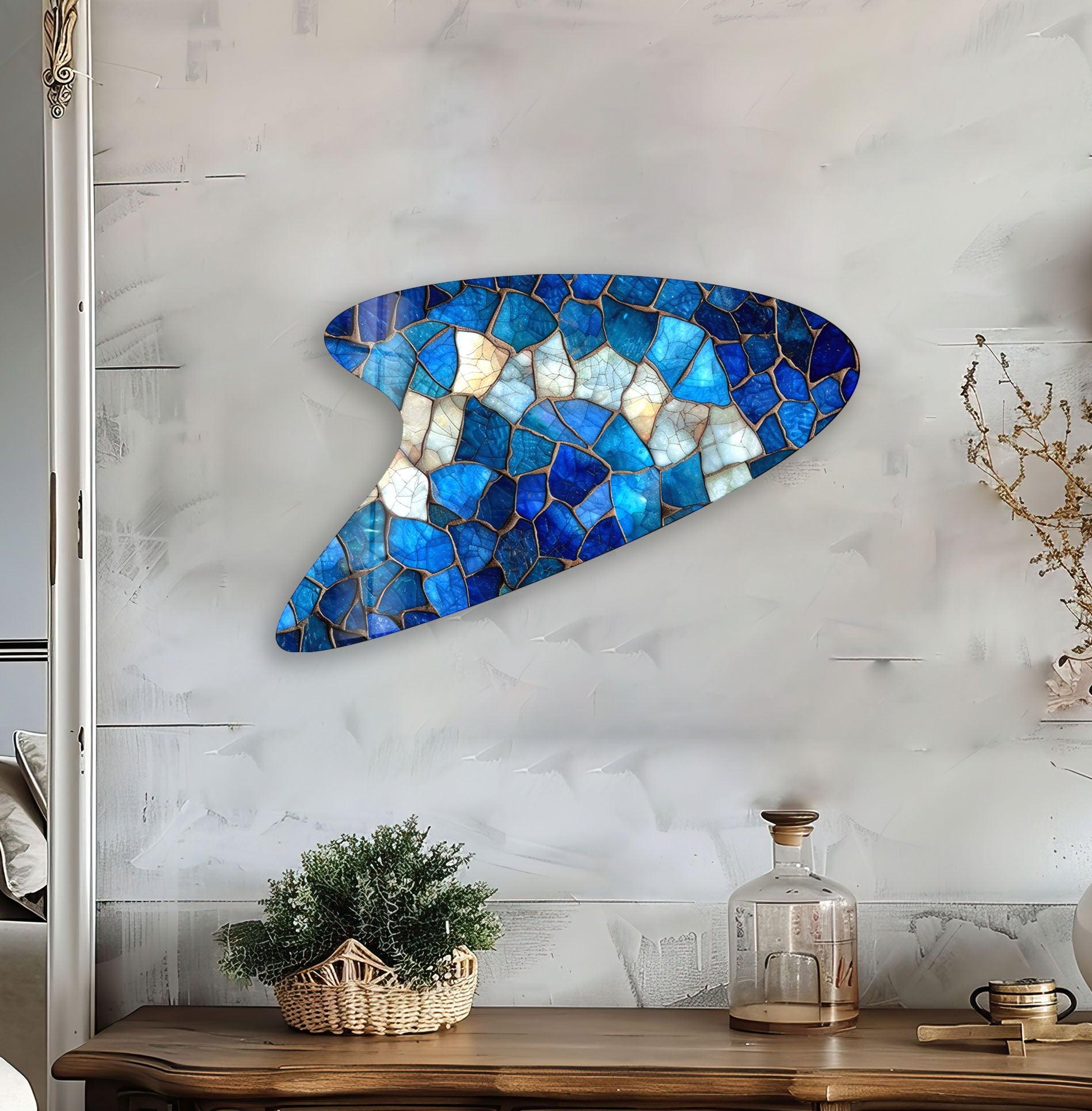 Blue Stained Glass Wall Art - Handcrafted Decorative Panel for Living Room, Bedroom & Office Decor - Perfect for Home & Business Interior Design