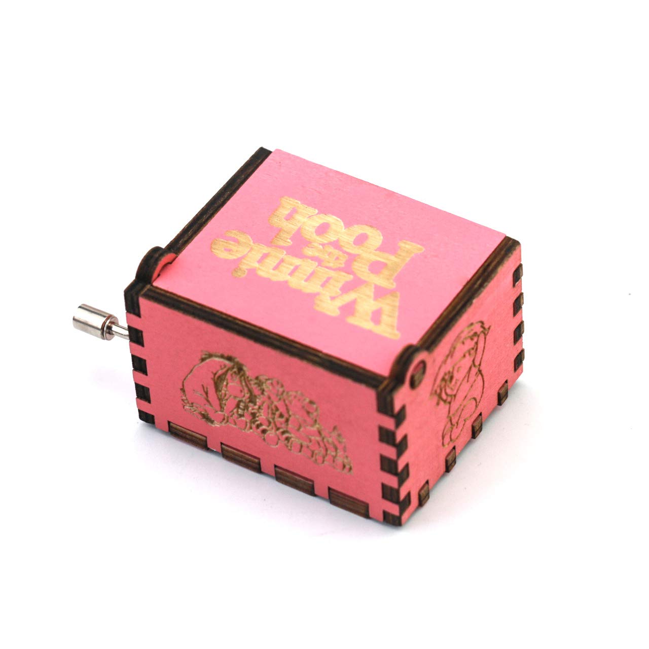 Hand-Cranked Wooden Music Box - Winnie the Pooh Pink Carved Design | Perfect for Gifts, Home Decor & Nursery Room Ambiance