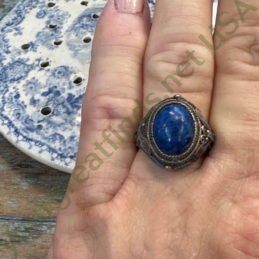 Vintage Chinese Export Silver Filigree Lapis Butterfly Ring - Handcrafted Jewelry for Women, Antique Style Blue Lapis Lazuli Butterfly Ring - Perfect for Weddings, Parties & Vintage Fashion Lovers