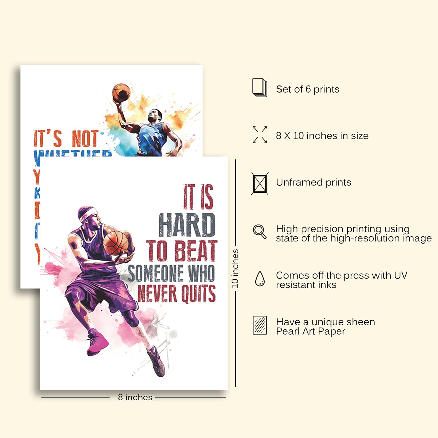 Inspirational Basketball Posters for Bedroom - Motivational Sports Wall Art with Positive Quotes - Set of 6 (8x10 Inch) - Perfect for Boys & Men's Room Decor, Game Room, Office, or Gym