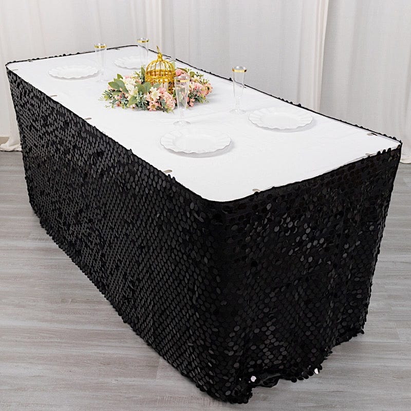 21 ft Big Payette Sequin with Satin Dual Layered Table Skirt - Elegant Party Decor for Weddings, Banquets & Special Events