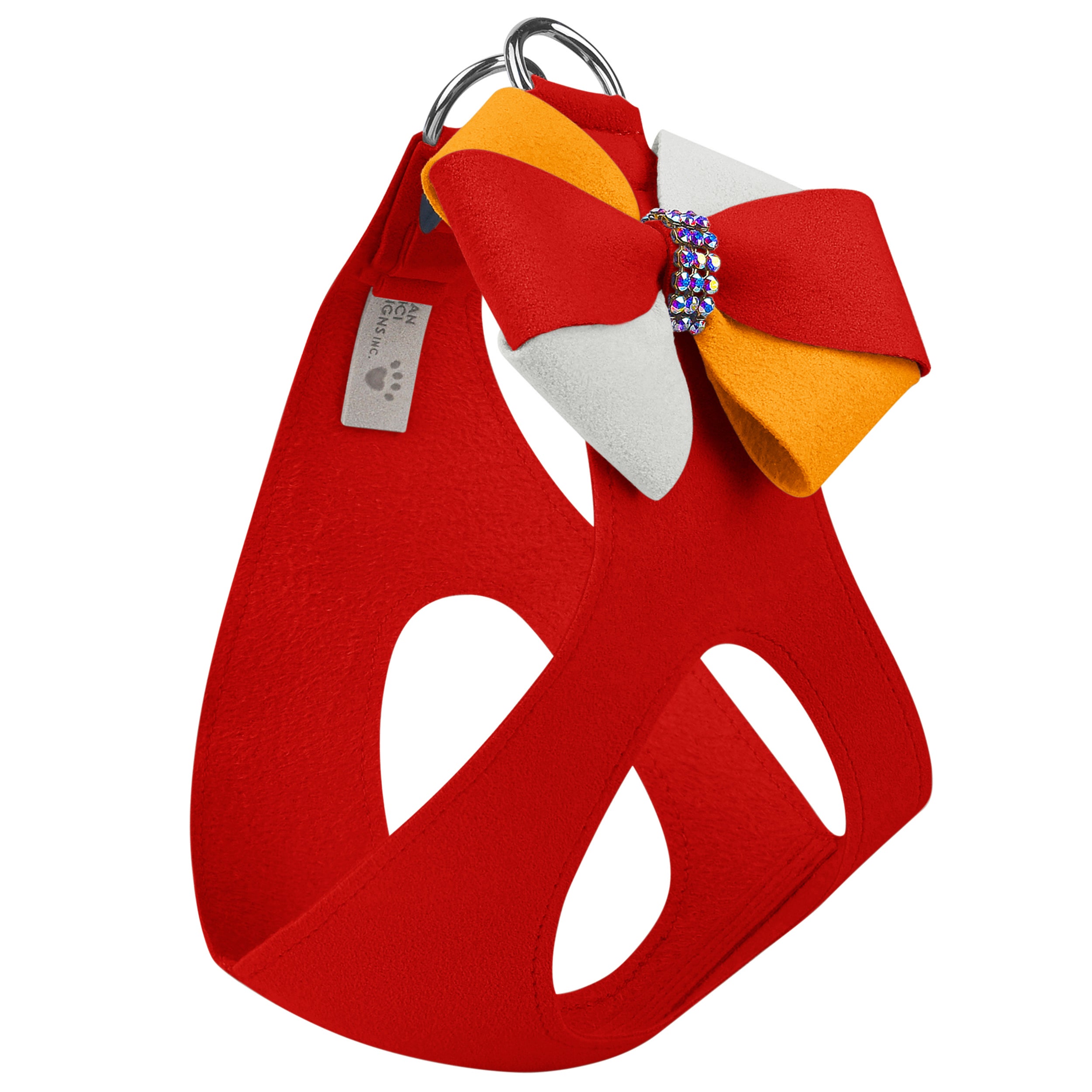 Red Pepper Pinwheel Bow Step-In Dog Harness for Small Dogs - Fashionable & Comfortable Pet Accessory for Game Day, Walks, and Outdoor Adventures