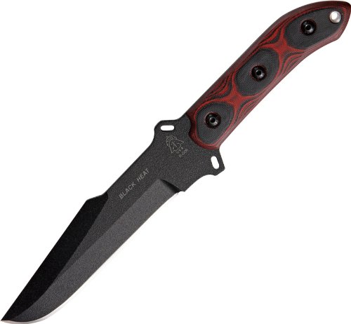 TOPS Knives BKHT01 Black Heat Fixed Blade Knife with Red and Black G-10 Handles - Survival, Camping, Hunting, Outdoor Adventure Essential