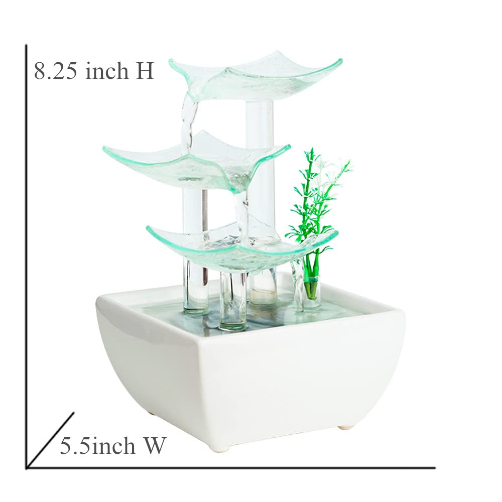 Ceramic and Glass Tabletop Fountain - Indoor Home Decor for Desk, Office & Patio - Relaxing White Water Feature for Stress Relief & Zen Ambiance