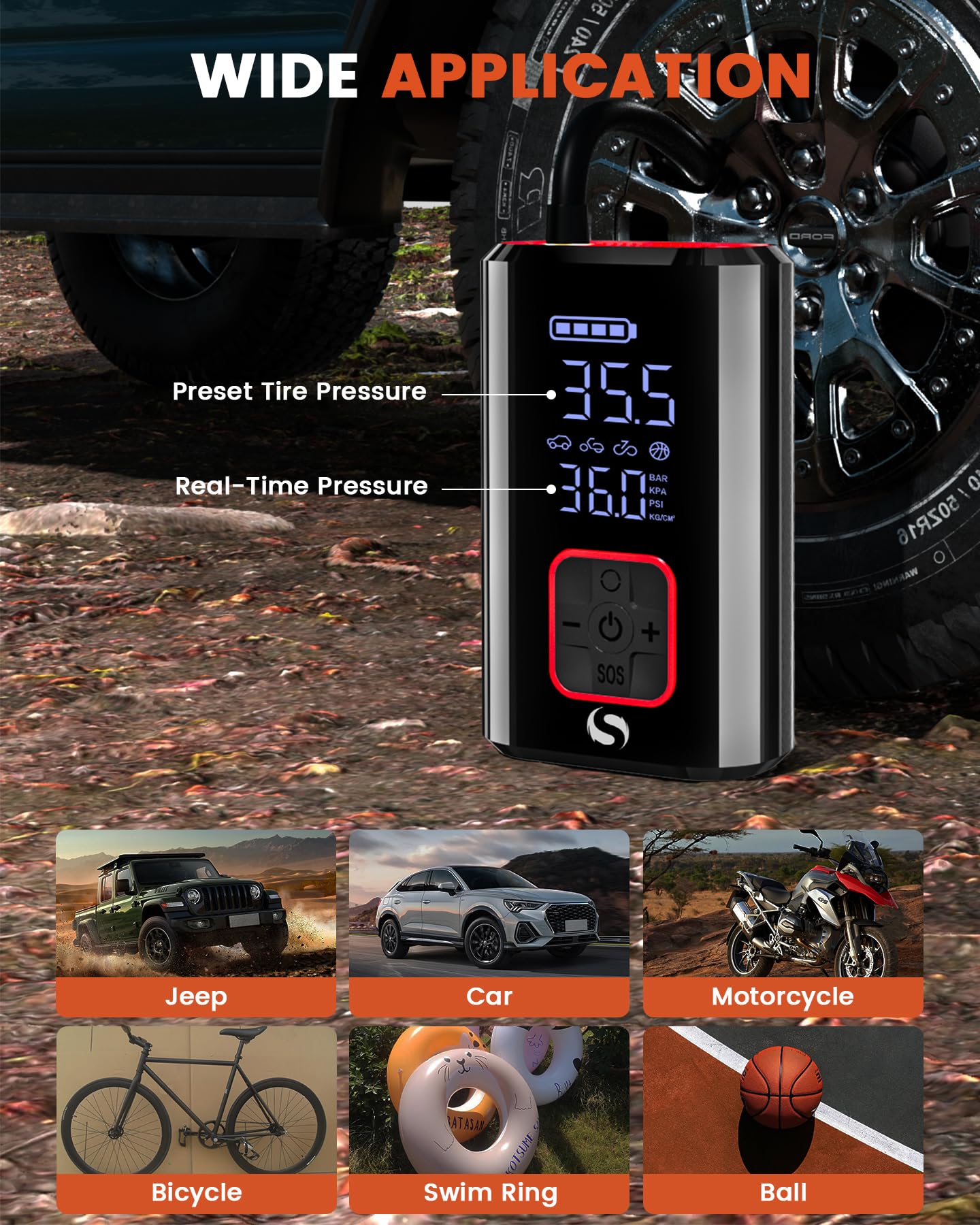Portable Cordless Tire Inflator Air Compressor - 150PSI Smart Air Pump with Digital Pressure Gauge for Car, Bike, Motorcycle Tires (12V DC) | Emergency Roadside Use & Home Garage Inflation Tool