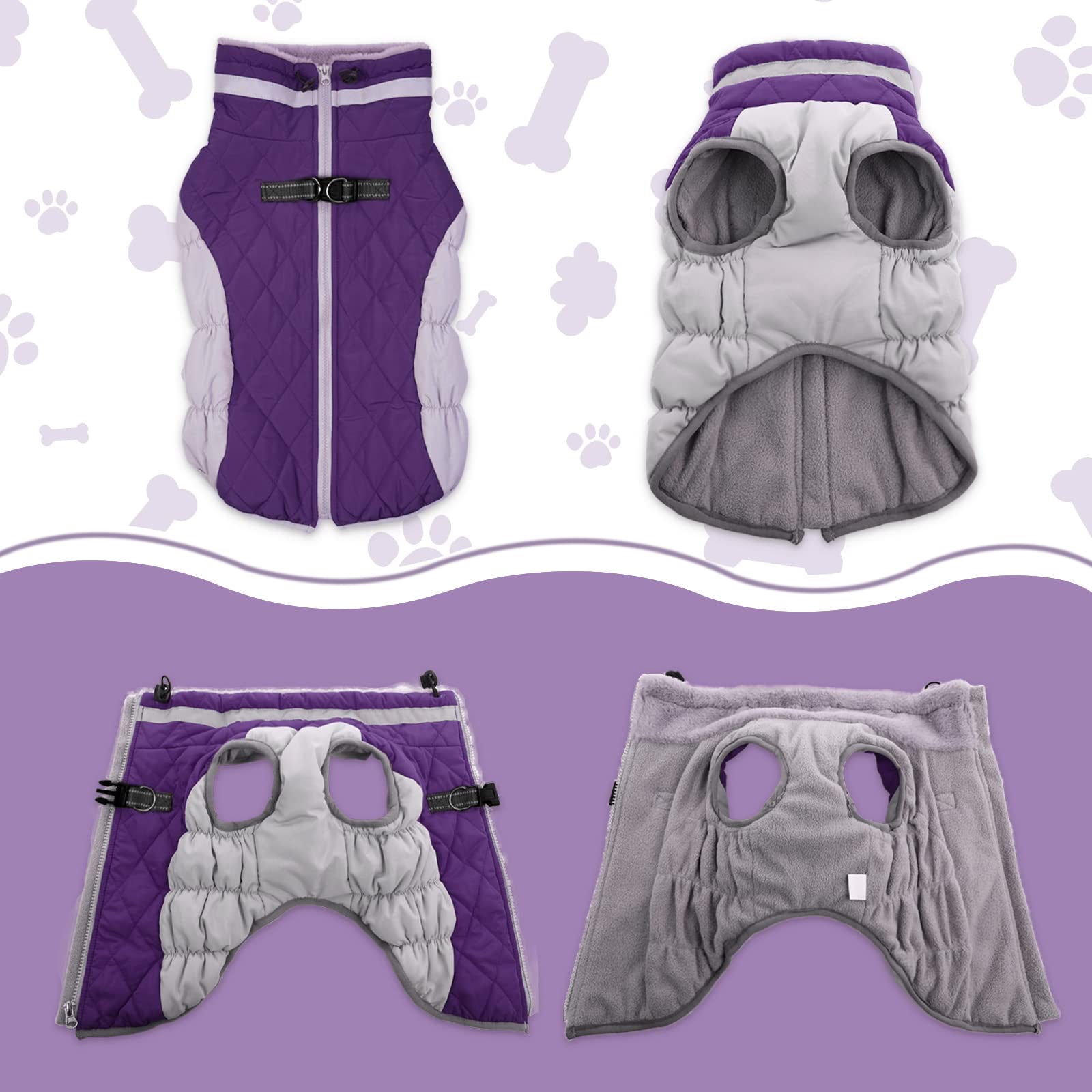 Lelepet Windproof Reflective Dog Winter Coat with Harness - Fleece Lined Turtleneck Jacket for Small, Medium & Large Dogs | Cold Weather Protection for Outdoor Walks & Winter Adventures