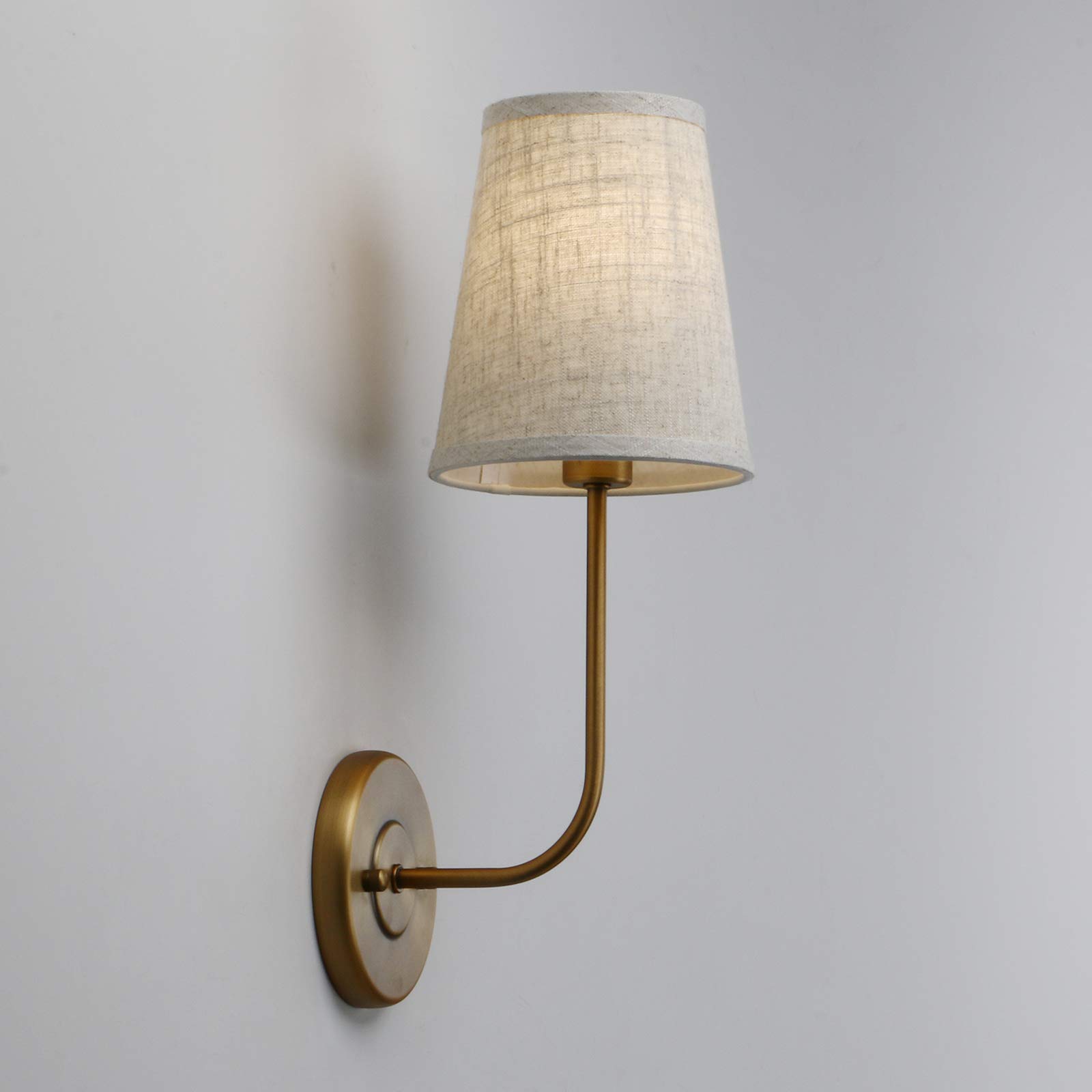 Vintage Brass Wall Sconces Set of 2 - Linen Shade Bathroom Vanity Lights for Bedroom & Living Room