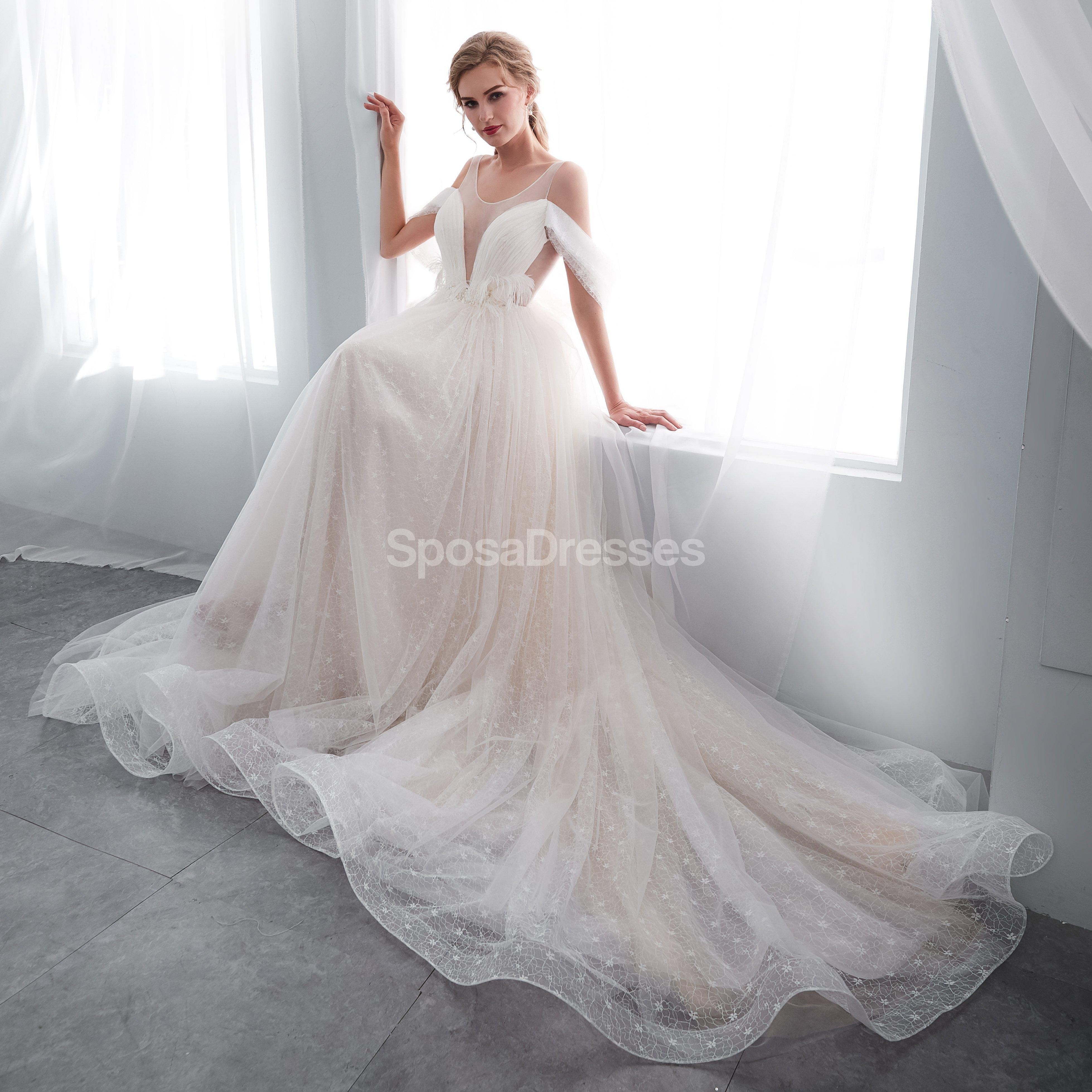 Off Shoulder Simple A-Line Scoop Neck Wedding Dress - Elegant Bridal Gown WD573 for Beach, Garden & Outdoor Ceremonies