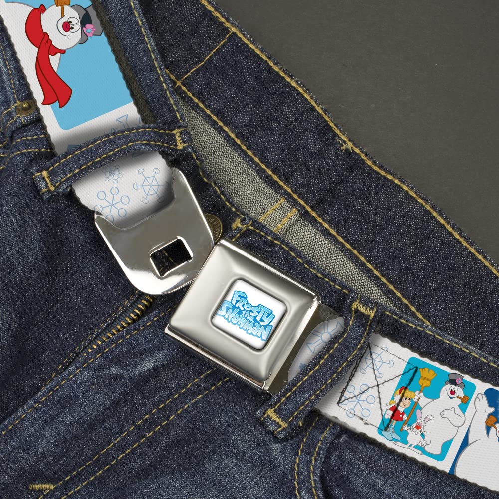 Warner Bros. Holiday Movies Belt - Frosty the Snowman Buckle with Snowflakes Design - Adjustable White & Blue Seatbelt Belt for Christmas Costume & Cosplay