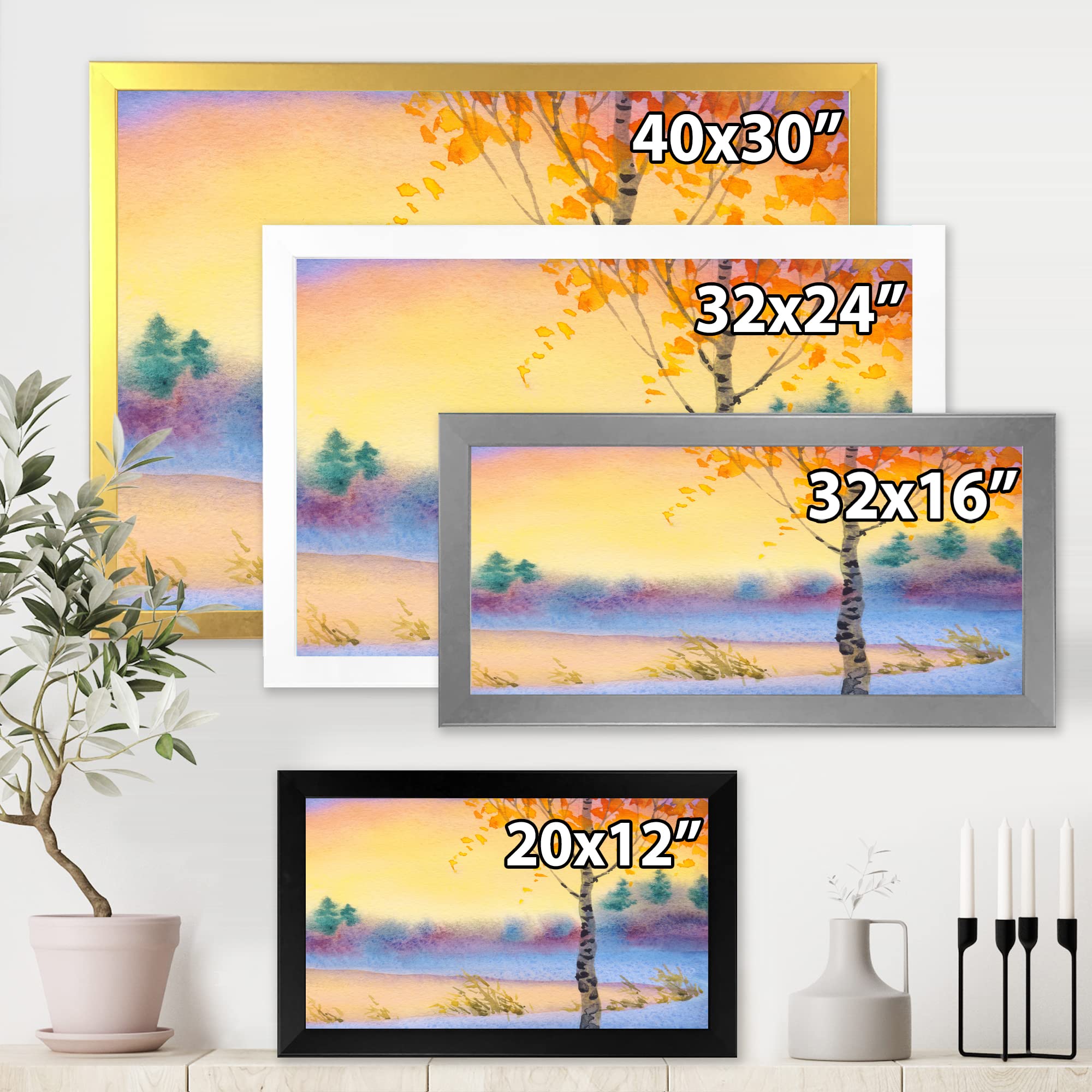DesignQ Winter Landscape Evening Sky Over Lake Traditional Framed Wall Art - Nature Scenery Canvas Painting for Living Room, Bedroom & Office Decor