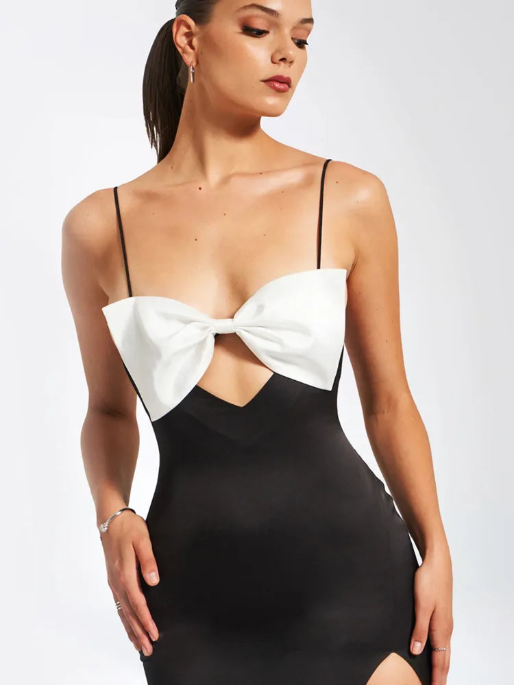Elegant Premium Satin Christmas Party Dress for Women - Sexy Open Back Bodycon Long Dress with High Slit, Perfect for Evening Gala, Holiday Party & Special Occasions