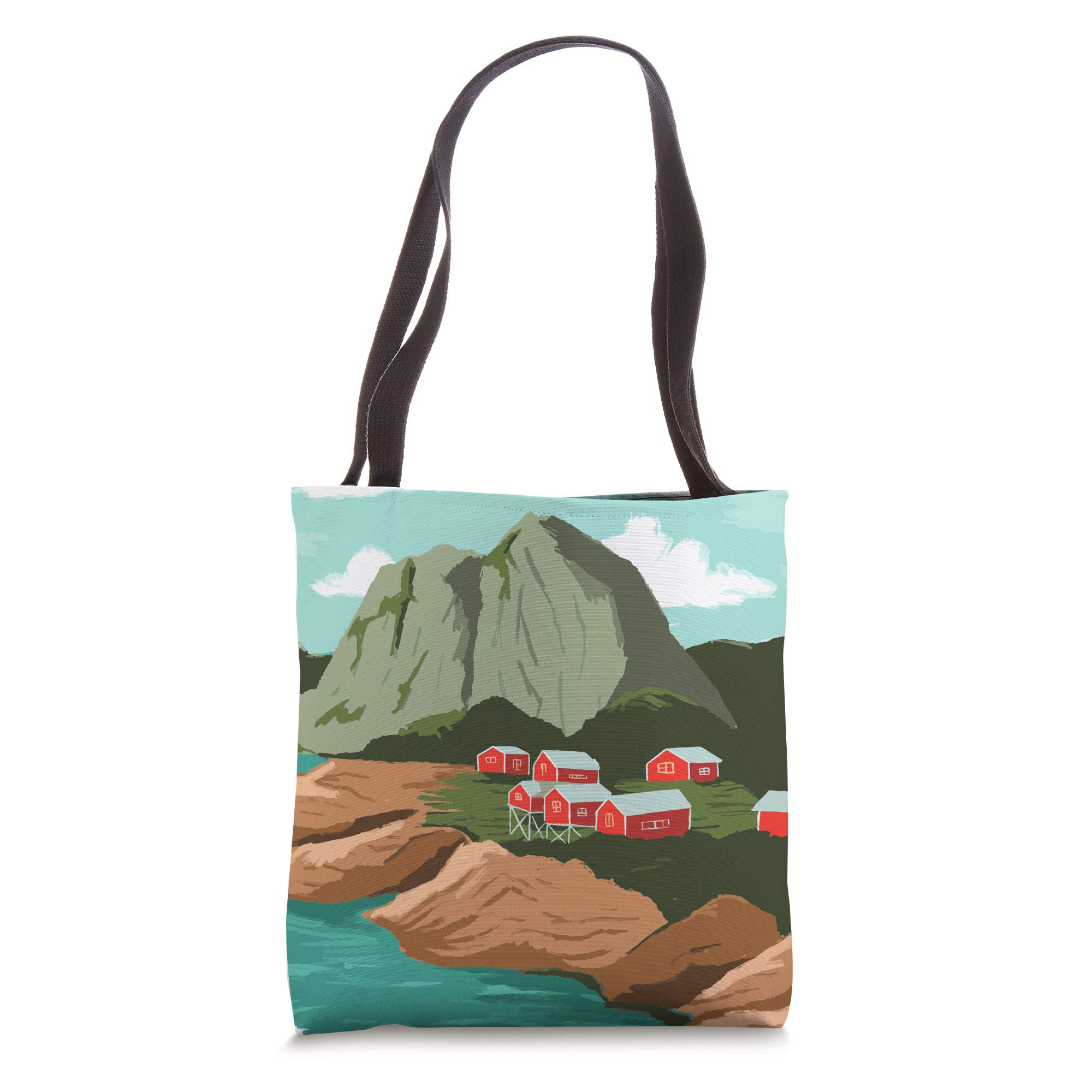 Norway Fjords Mountain Sea Landscape Tote Bag - Waterproof Canvas Beach Bag for Travel, Shopping & Daily Use