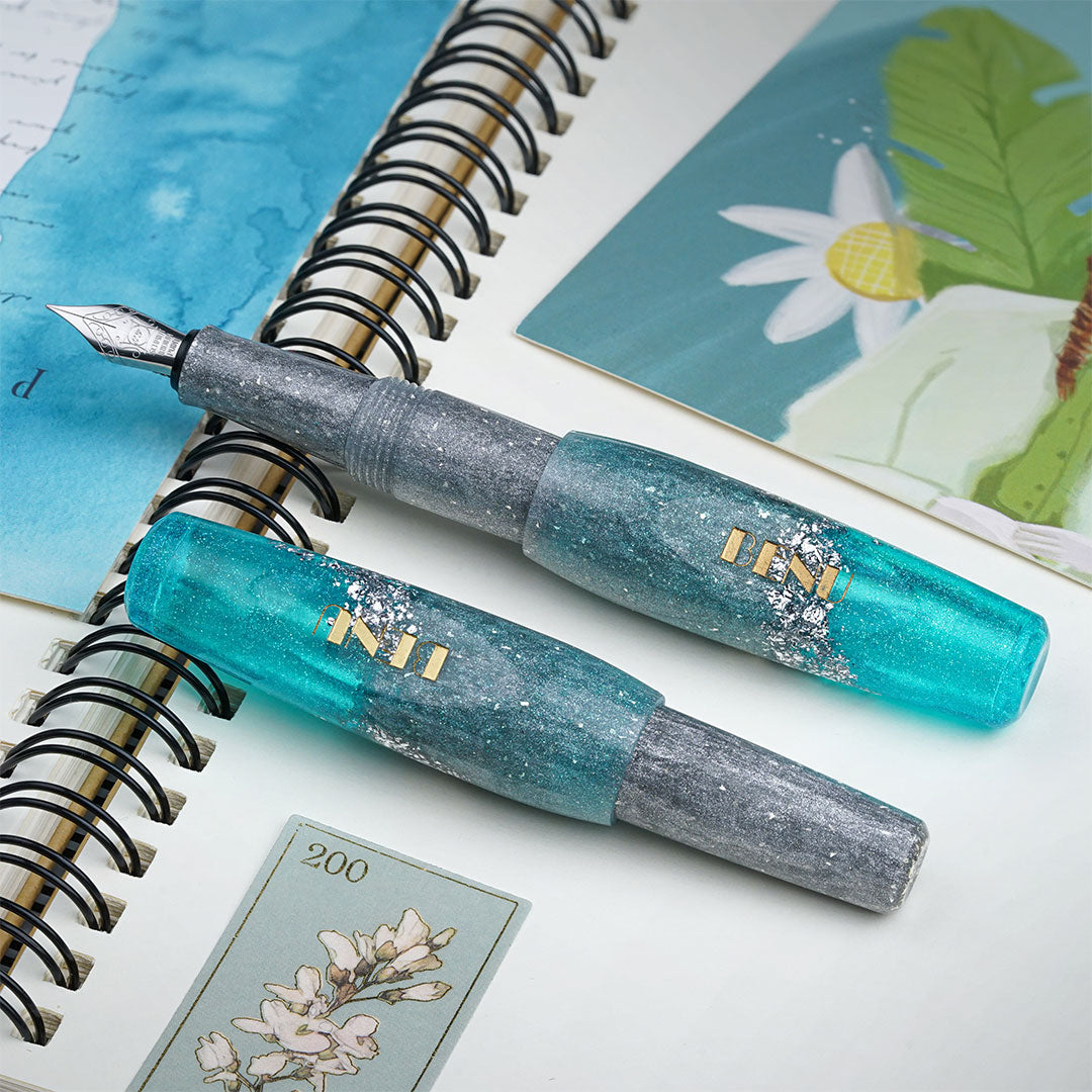 Benu Pixie Pocket Fountain Pen - Aqua Glow Ink, Compact Portable Writing Instrument for Journaling, Note Taking & Gift Giving