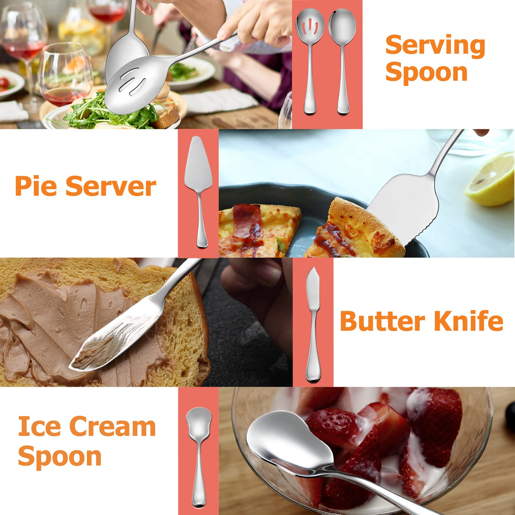 77-Piece Stainless Steel Silverware Set for 12 - Forks, Spoons & Steak Knives with Serving Utensils | Dishwasher Safe Flatware Cutlery Set | Perfect for Dinner Parties, Restaurants & Home Dining