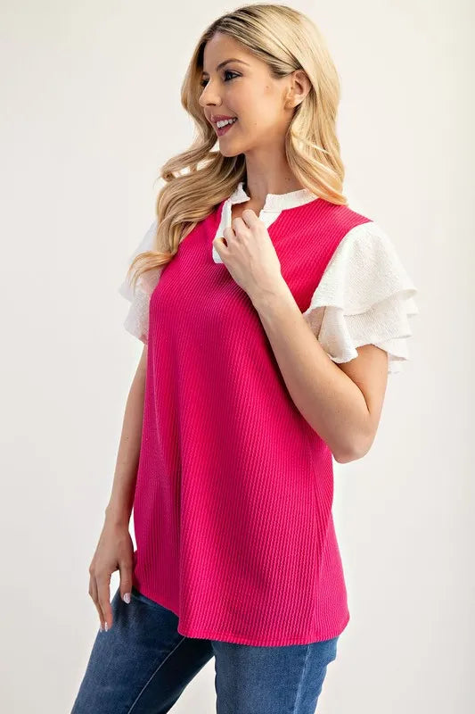 Celeste Plus Size Women's Full-Length Solid Color Blouse with Ruffle Layered Sleeves | Elegant Casual Wear for Office, Date Night & Special Occasions