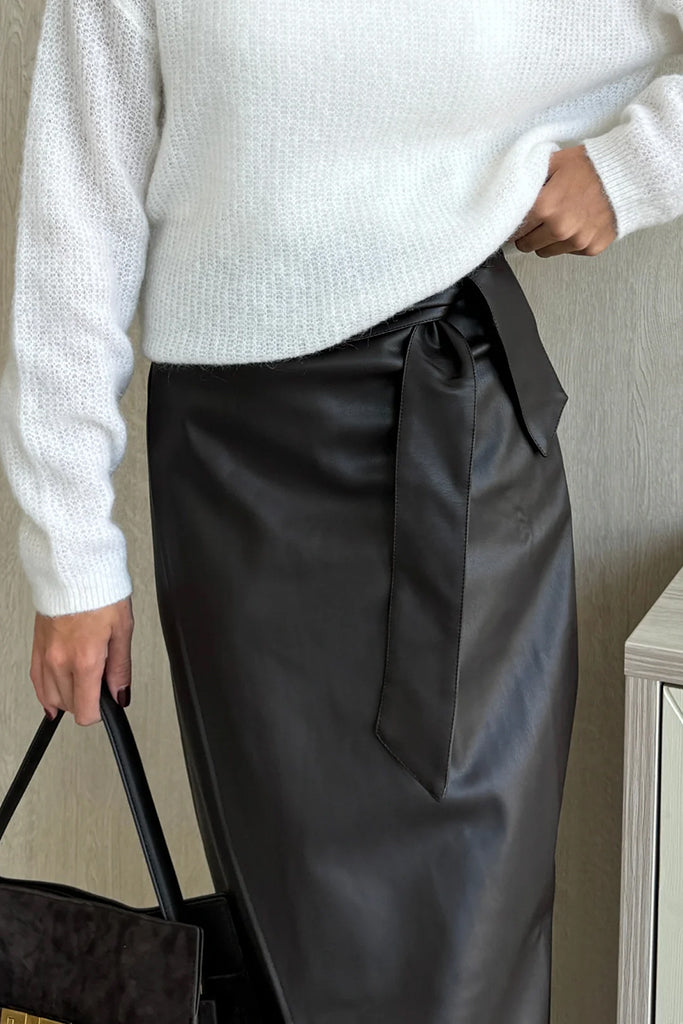 Charli Livia Wrap Skirt for Women - Stylish High Waist Flowy Midi Skirt in Espresso Brown - Perfect for Casual Outfits, Office Wear & Summer Vacations