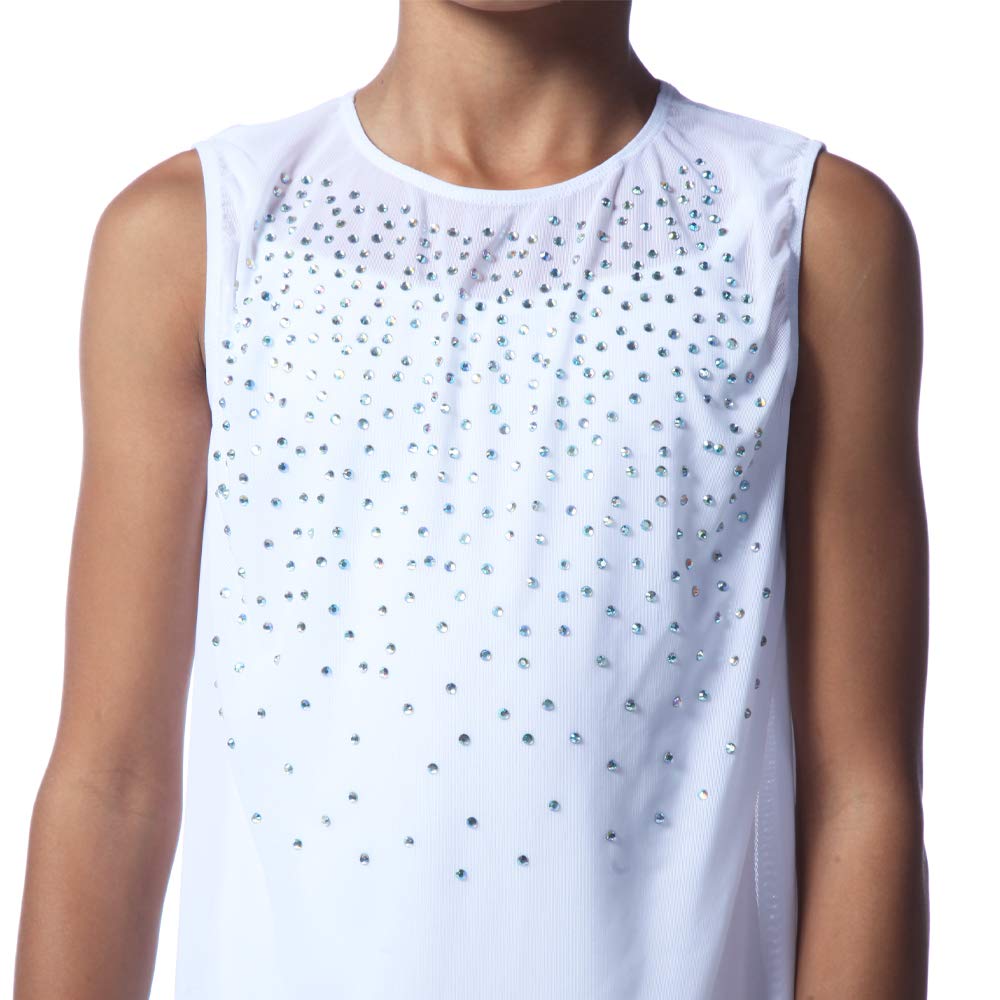 Sparkling White Mesh Rhinestone Overlay Dress for Girls - Perfect for Birthday Parties, Pageants & Special Occasions
