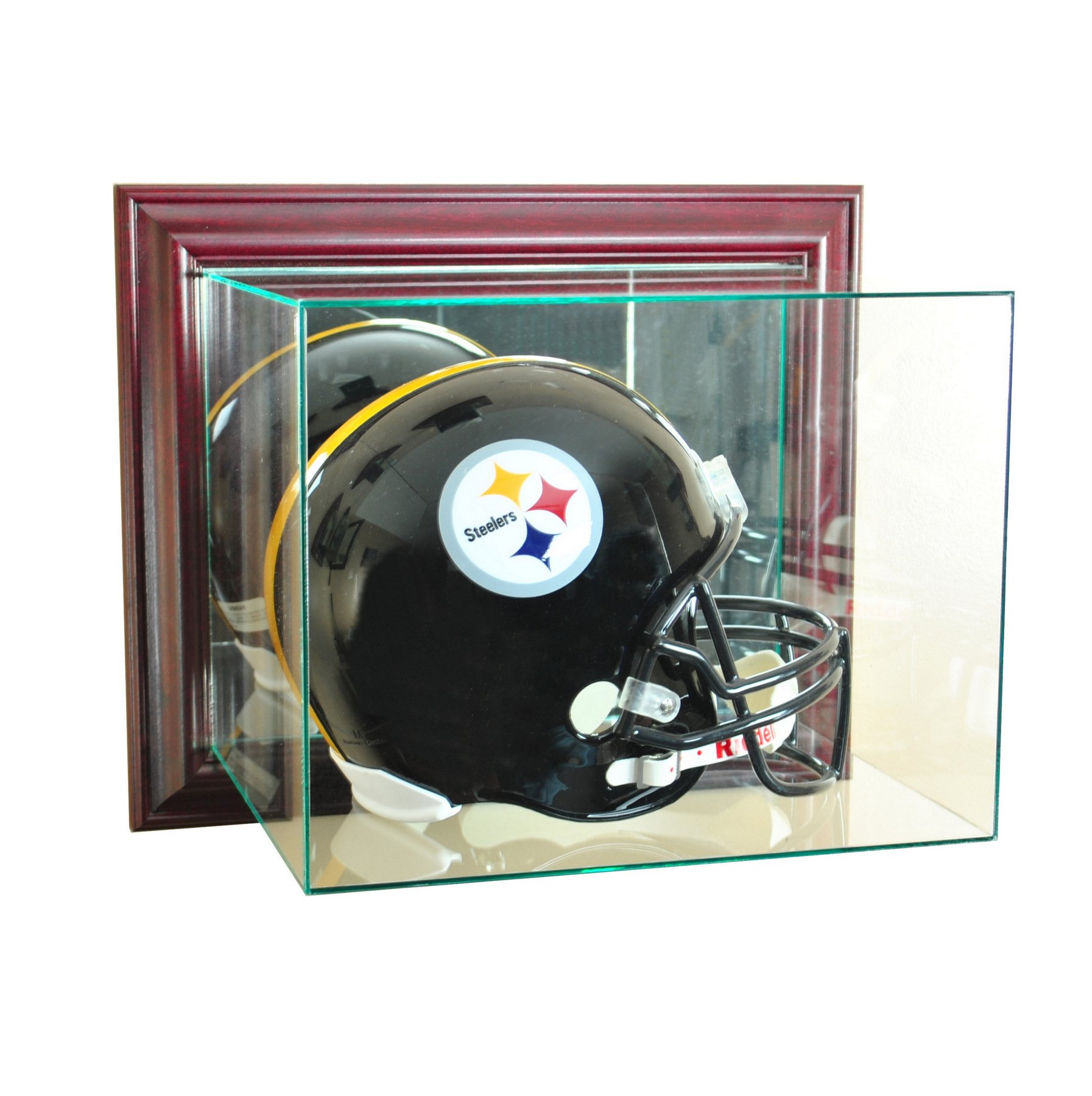 Premium Wall Mounted Football Helmet Display Case - Cherry Wood Frame, Real Glass with UV Protection - Perfect for Man Cave, Sports Memorabilia Collection & Game Room Decor
