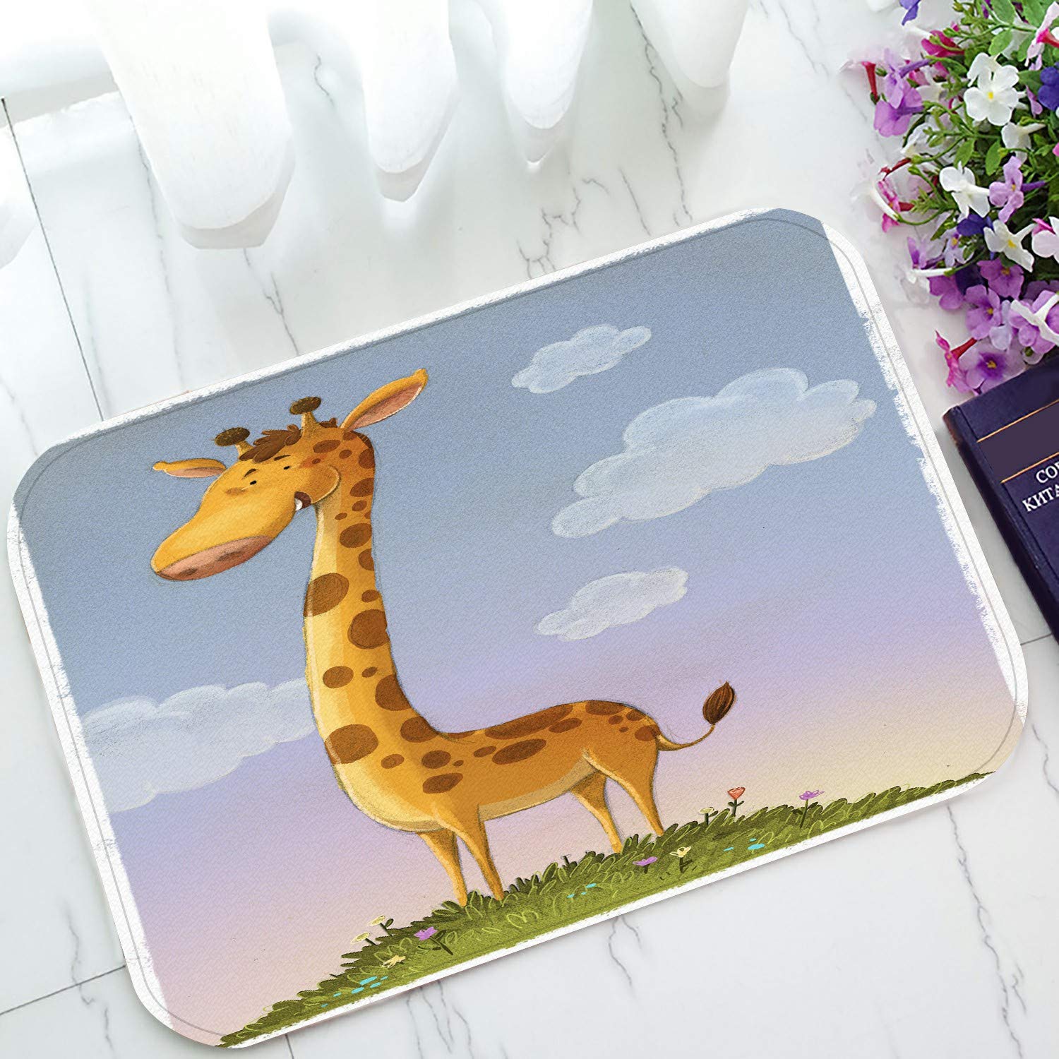 Happy Giraffe Welcome Doormat - Non-Slip Bath & Entrance Rug - 23.6x15.7 Inch Indoor/Outdoor Floor Mat - Perfect for Front Door, Bathroom, Patio & Mudroom Decor