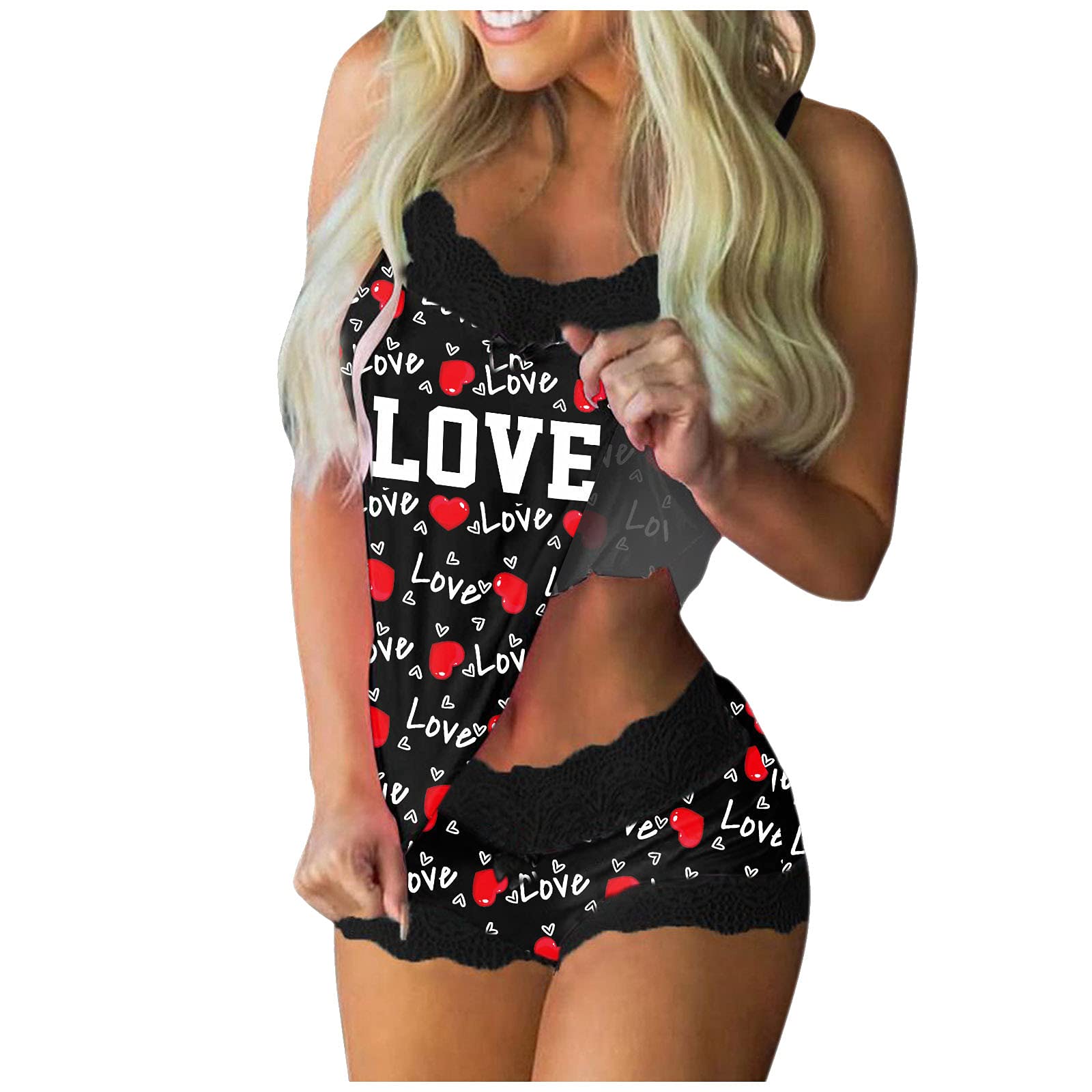 **Sexy Lace Lingerie Set for Women - Naughty Lace Tank Top & Boyshorts Underwear Set | Comfortable Sleepwear & Romantic Occasions**