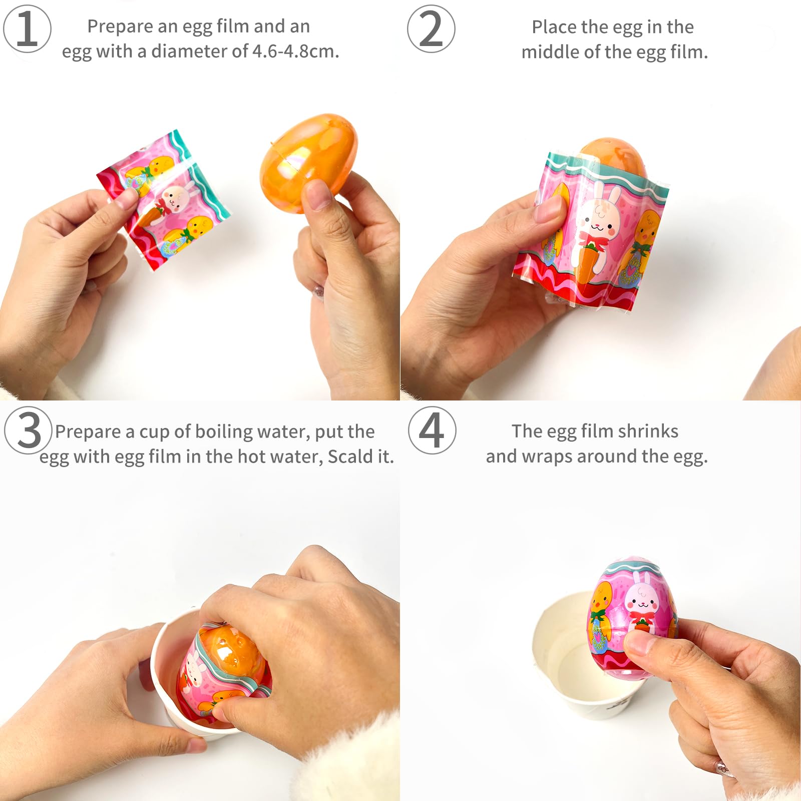 50 Pack Glow in the Dark Easter Egg Wraps - Heat Shrink Plastic Sleeves for 2.4 Inch Easter Eggs, Bunny Chicken Egg Decorations - Perfect for Easter Party Favors, Egg Hunt Decor & Spring Festival Crafts