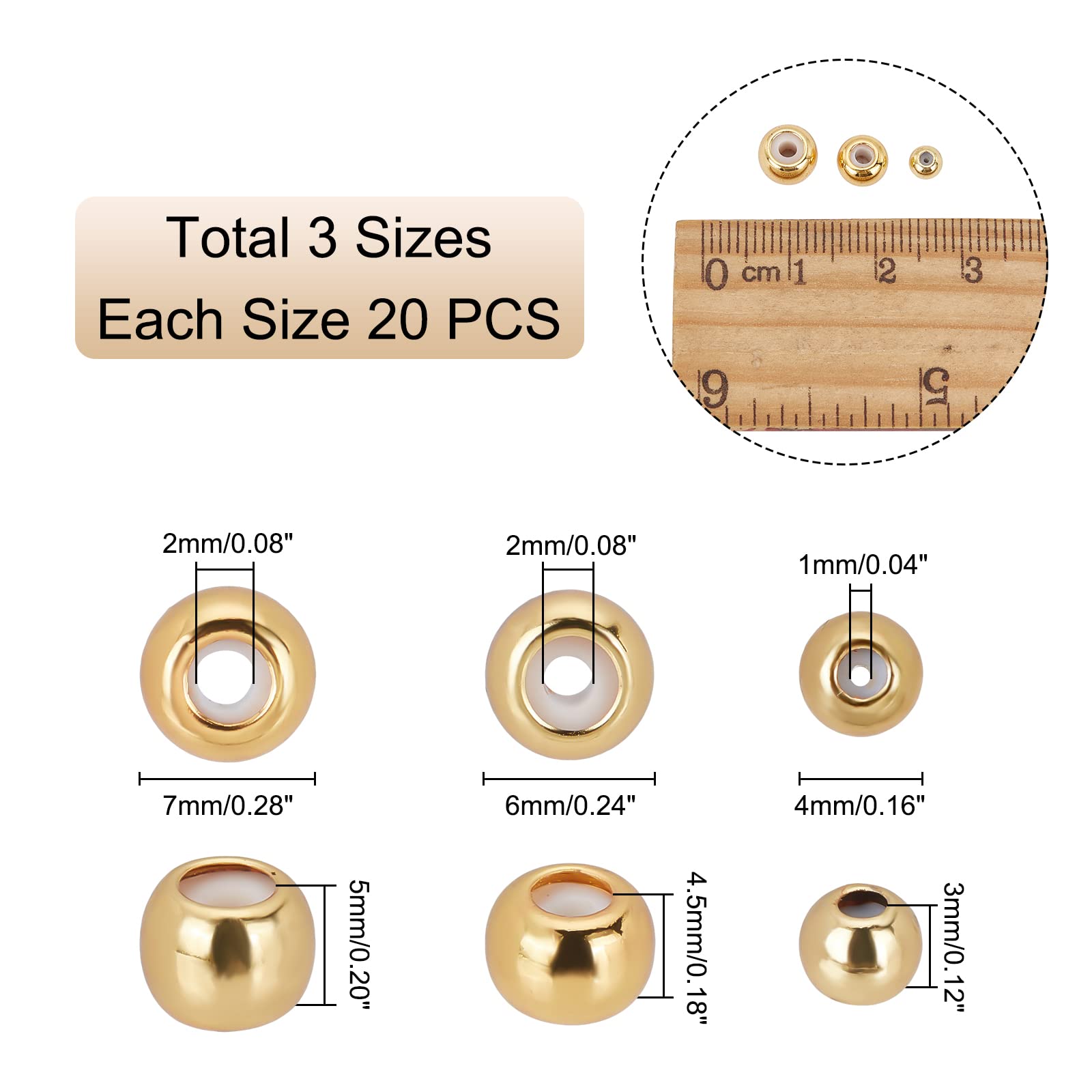 PH PandaHall 18K Gold Stopper Beads - 60pcs Silicone Slider Beads, Brass Rubber Beads, Adjustable Round Positioning Spacer Beads (4/6/7mm) for DIY Jewelry Making - Perfect for Bracelets, Necklaces & Handmade Accessories