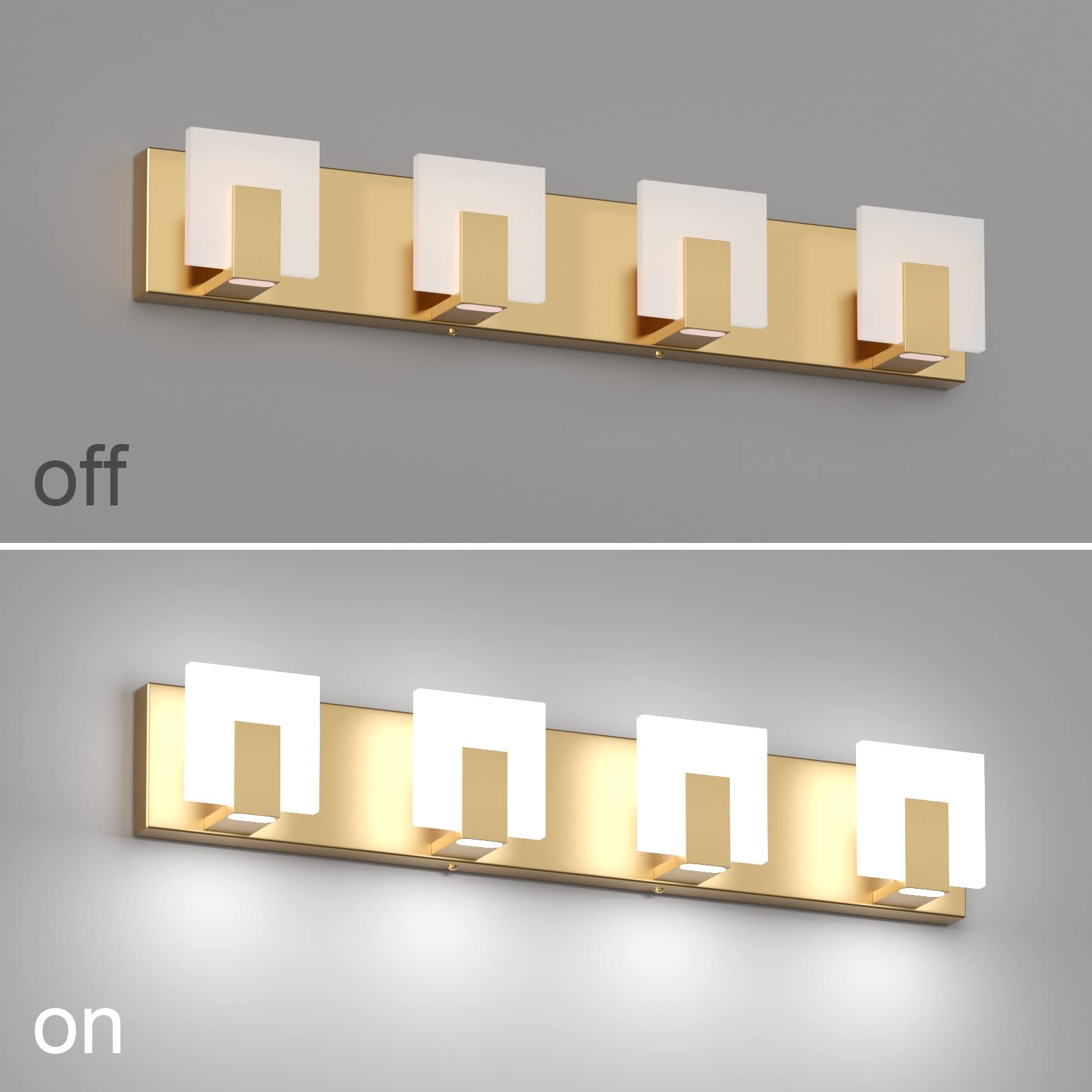 Aipsun Modern Gold LED Bathroom Vanity Light Fixture - 4-Light Up/Down Wall Sconce, 6000K Daylight White - Perfect for Bathroom Mirror Lighting, Powder Room & Dressing Area Illumination