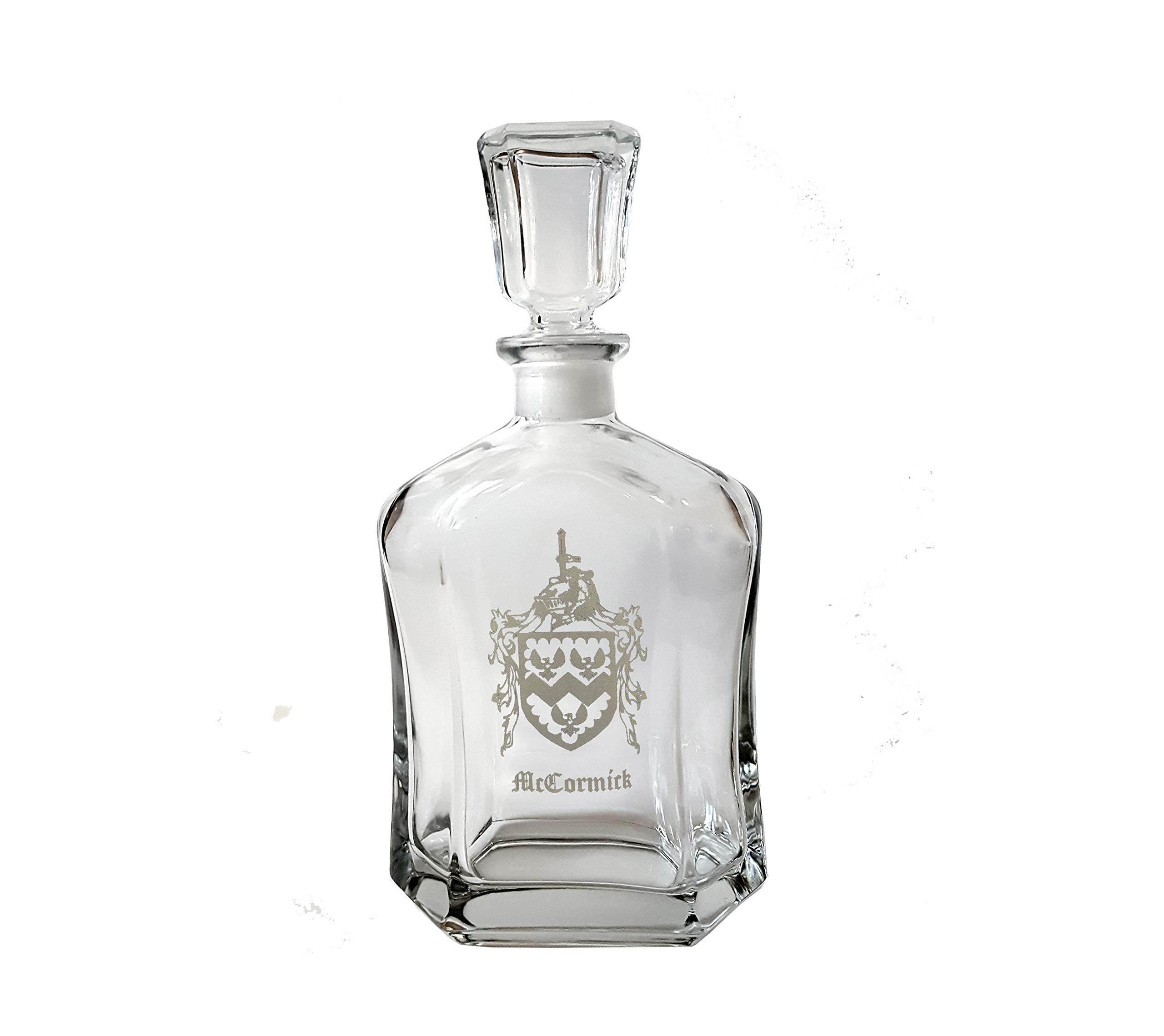 Personalized Family Crest Whiskey Decanter with Engraved Coat of Arms - Elegant Glass Liquor Decanter for Bourbon, Scotch & Whiskey - Perfect for Weddings, Anniversaries & Family Gifts