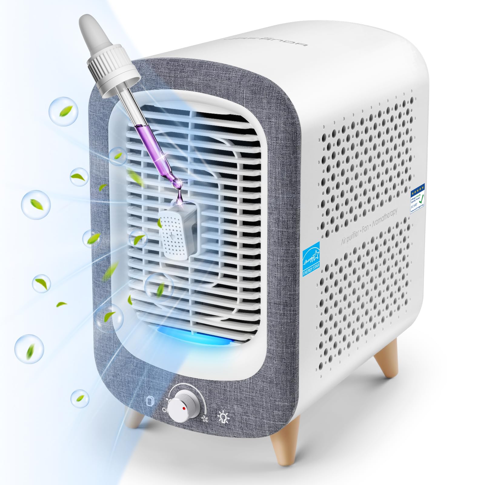Jafanda HEPA Air Purifier for Home & Office - 780sq ft Coverage with Activated Carbon Filter, Fragrance Sponge & Nightlight - Eliminates Smoke, Dust, Pollen, Pet Dander, Allergens & Odors - Perfect for Bedroom, Living Room or Desktop Use (Grey)